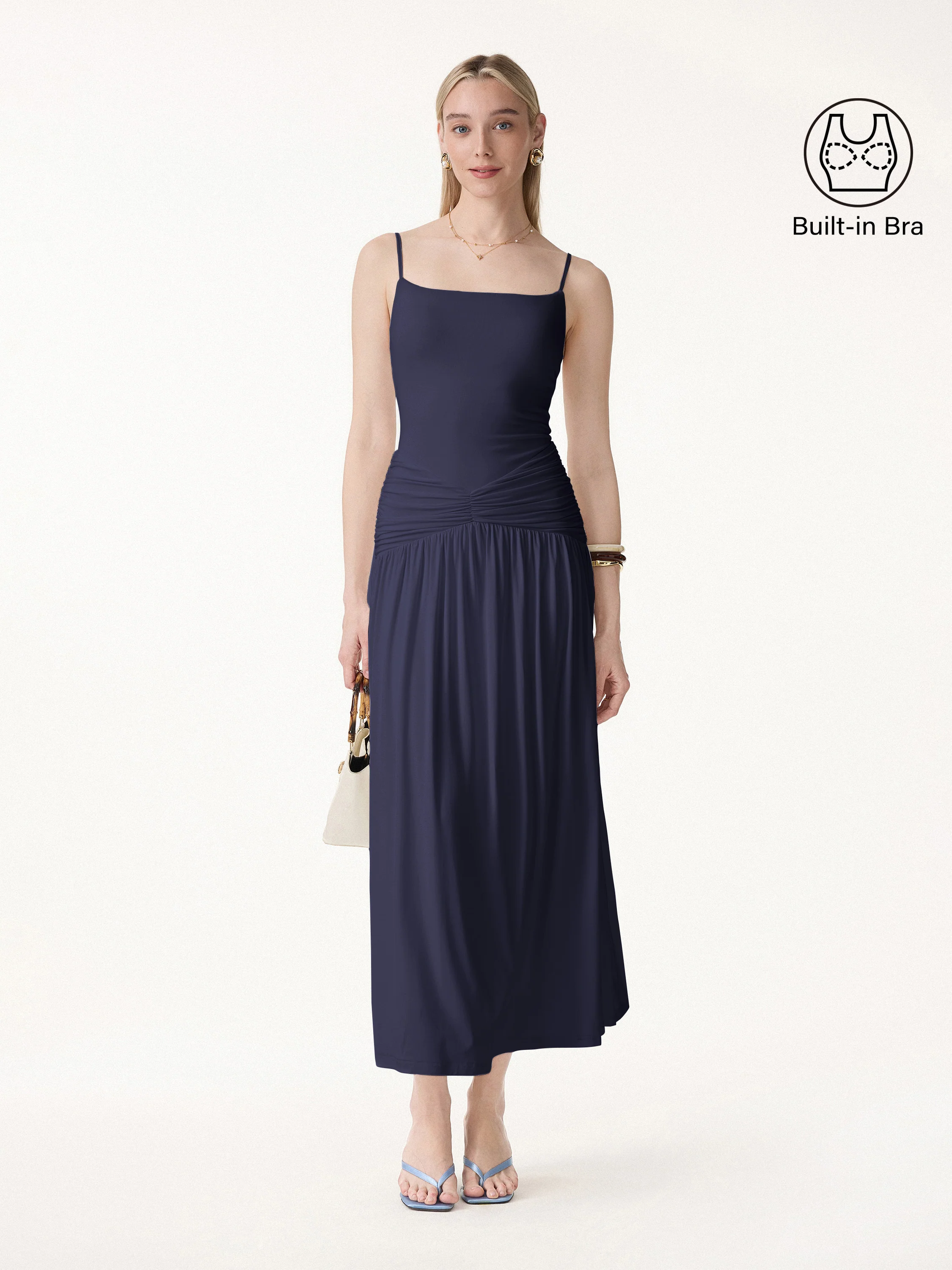 Not-See-Thru Spaghetti Gathered Maxi Bra Dress - Image 8