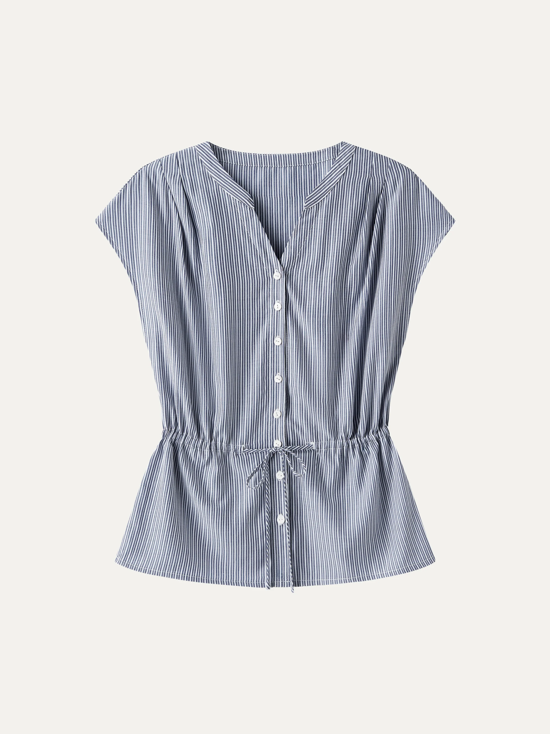 Notched V-Neck Drawstring Waist Poplin Shirt - Image 6