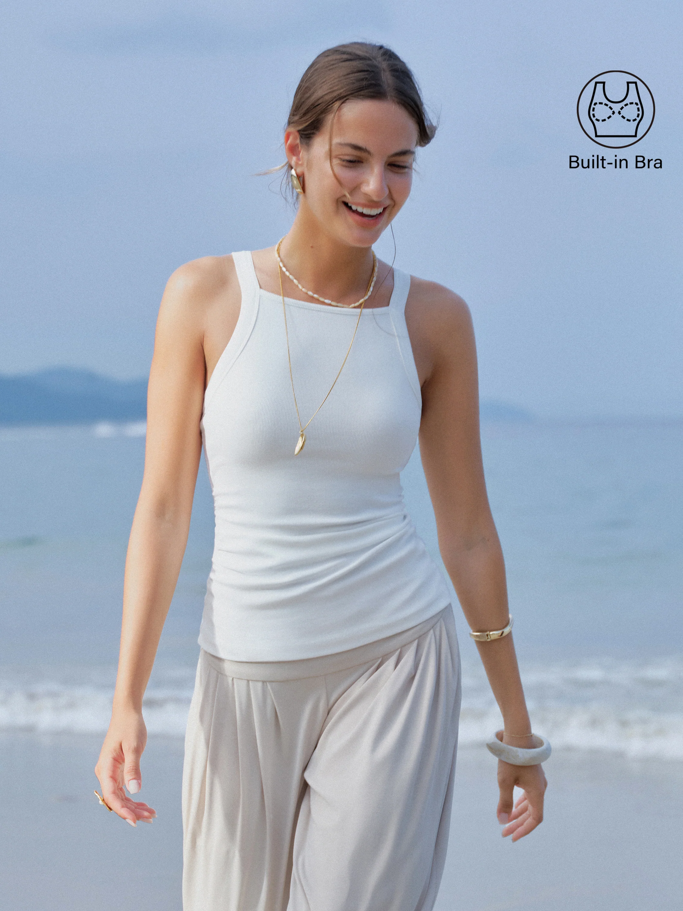 Plantive Chic Square Neck Ruched Rib Bra Tank - Image 11