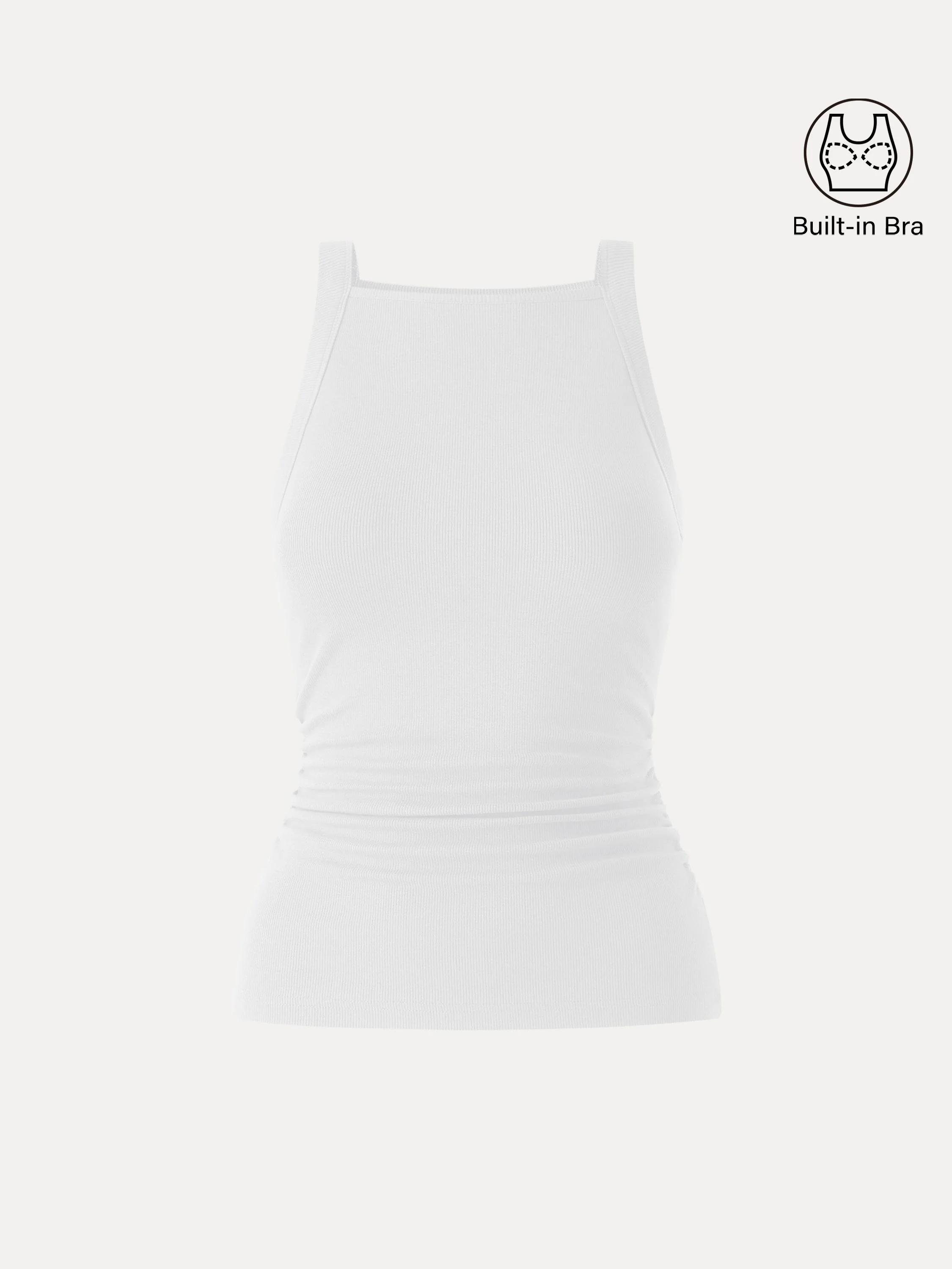 Plantive Chic Square Neck Ruched Rib Bra Tank - Image 12