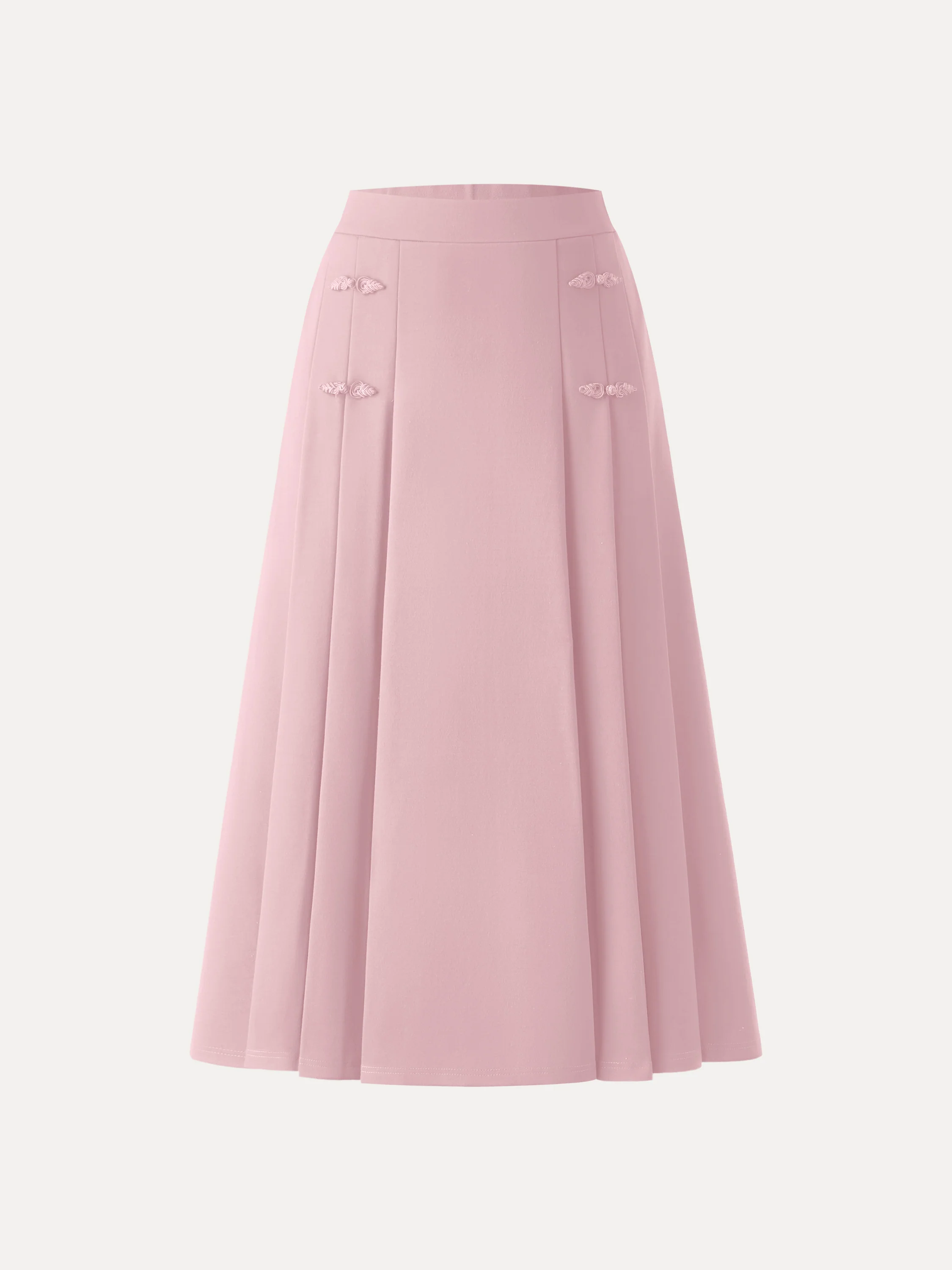 Pleated Frog Button Decor Midi A-line Skirt Limited Edition - Image 10