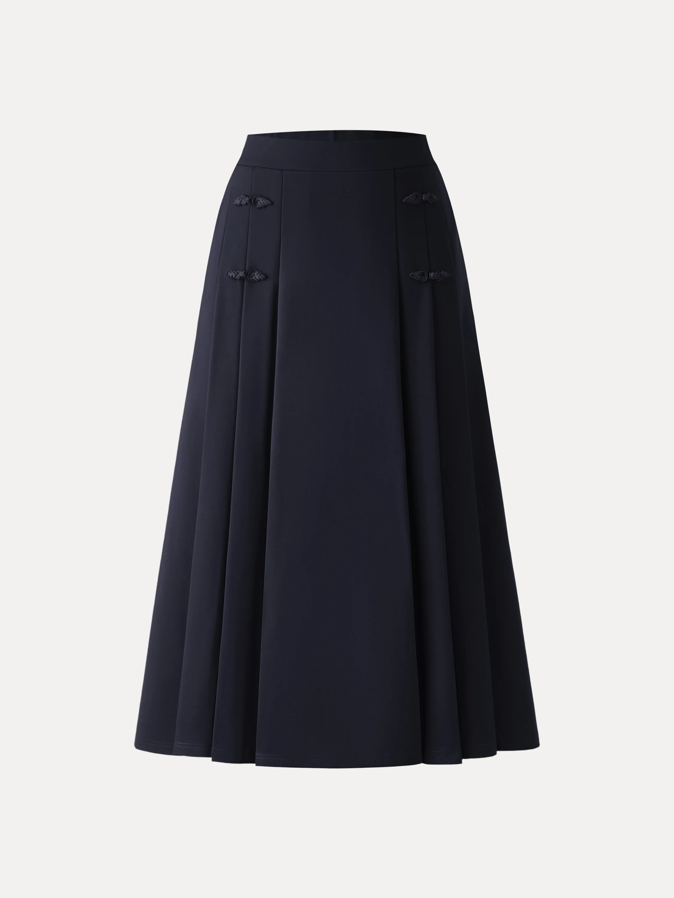 Pleated Frog Button Decor Midi A-line Skirt Limited Edition - Image 11