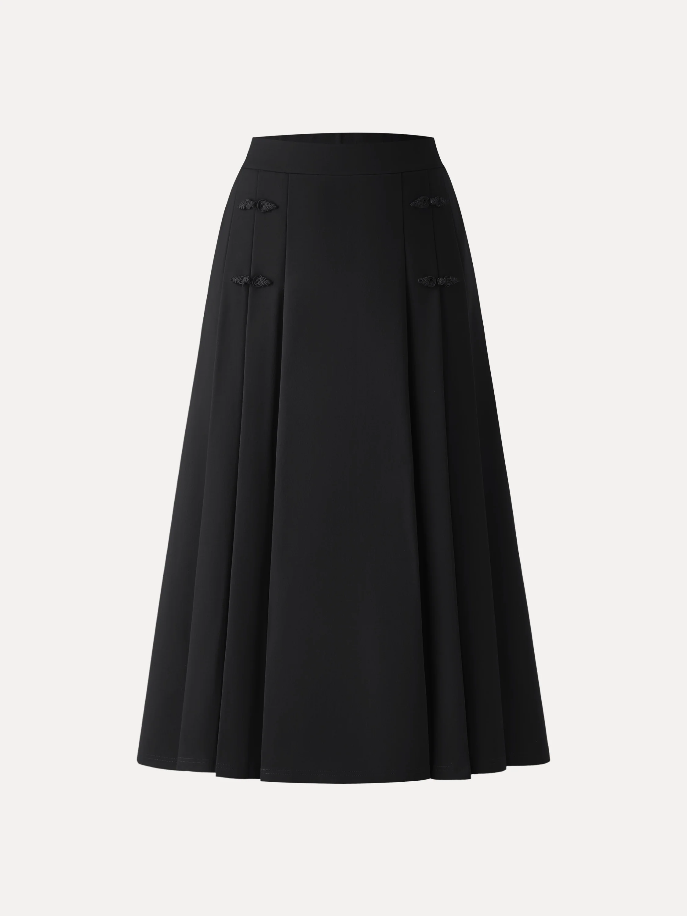 Pleated Frog Button Decor Midi A-line Skirt Limited Edition - Image 7