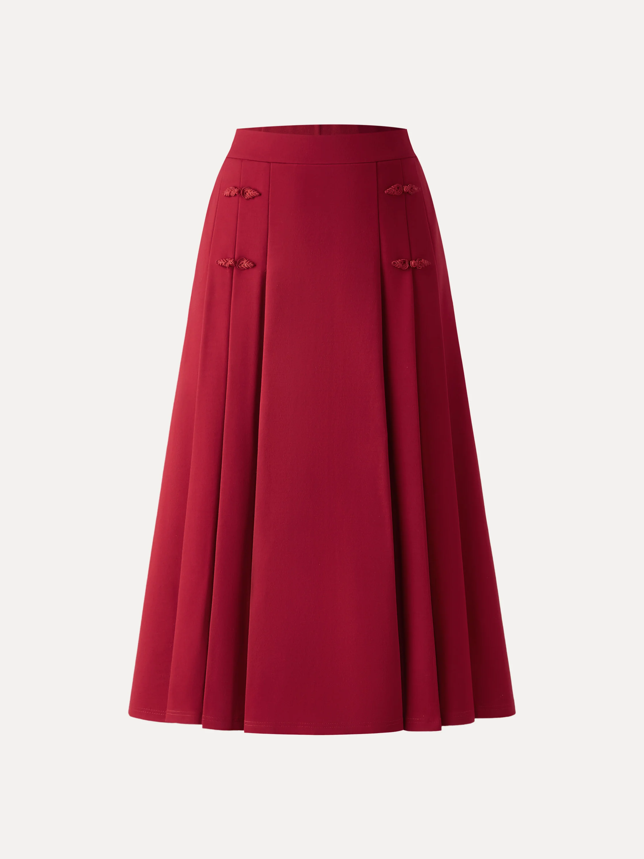 Pleated Frog Button Decor Midi A-line Skirt Limited Edition - Image 9