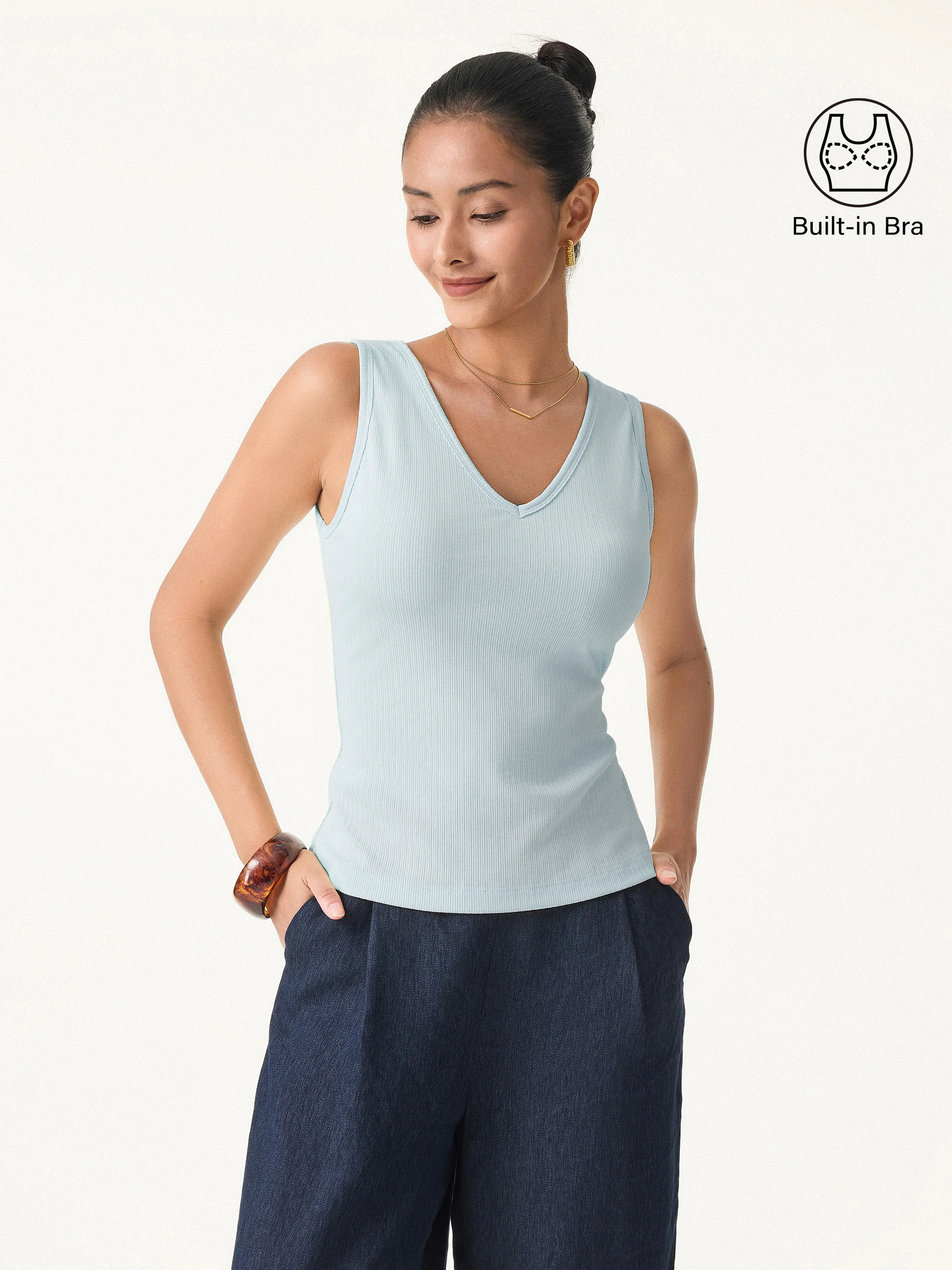 Pointelle V-neck Sleeveless Bra Tank - Image 11