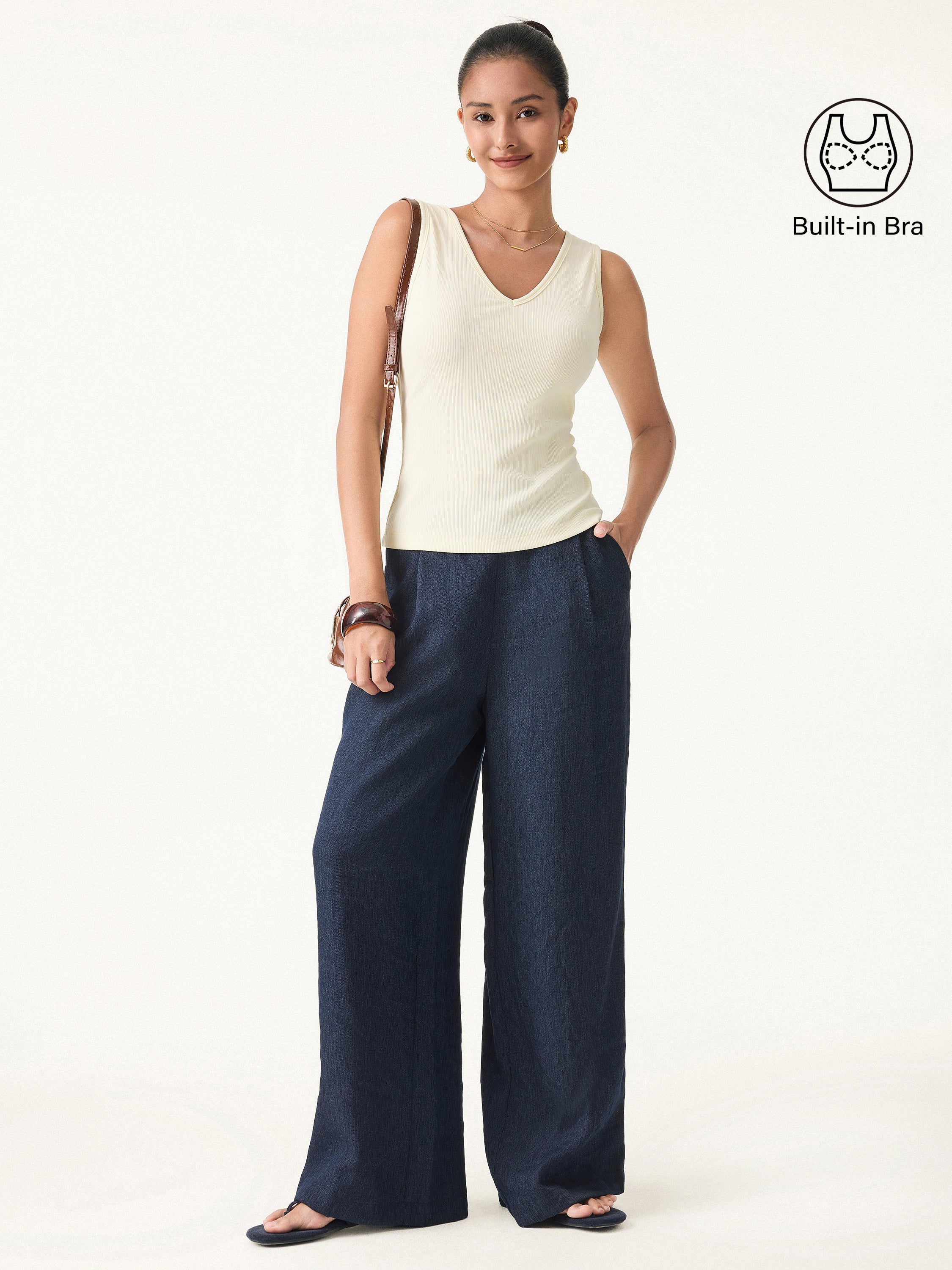 Pointelle V-neck Sleeveless Bra Tank - Image 2