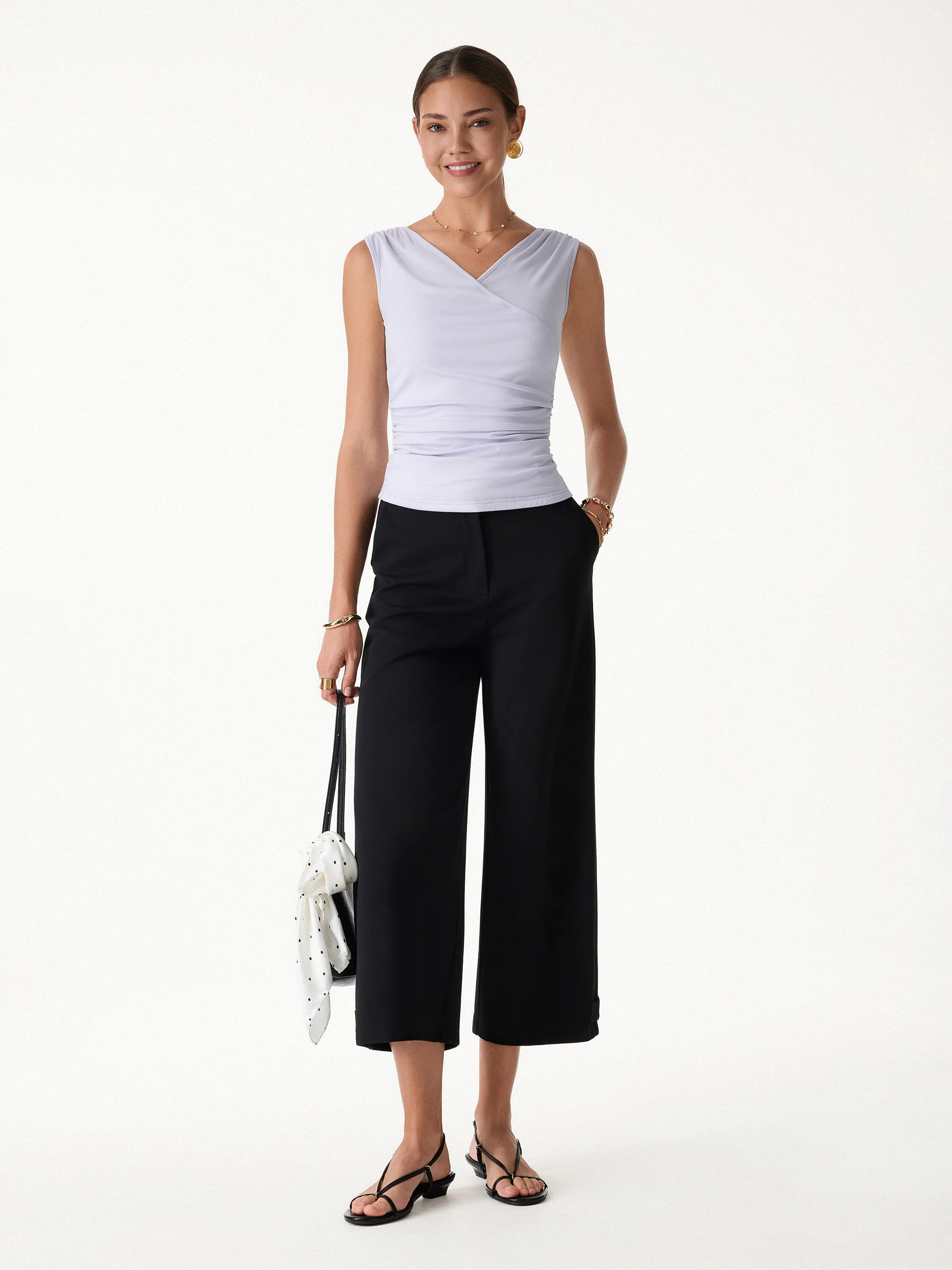 Ponte High-Rise Cropped Wide-Leg Pants with Pockets - Image 2