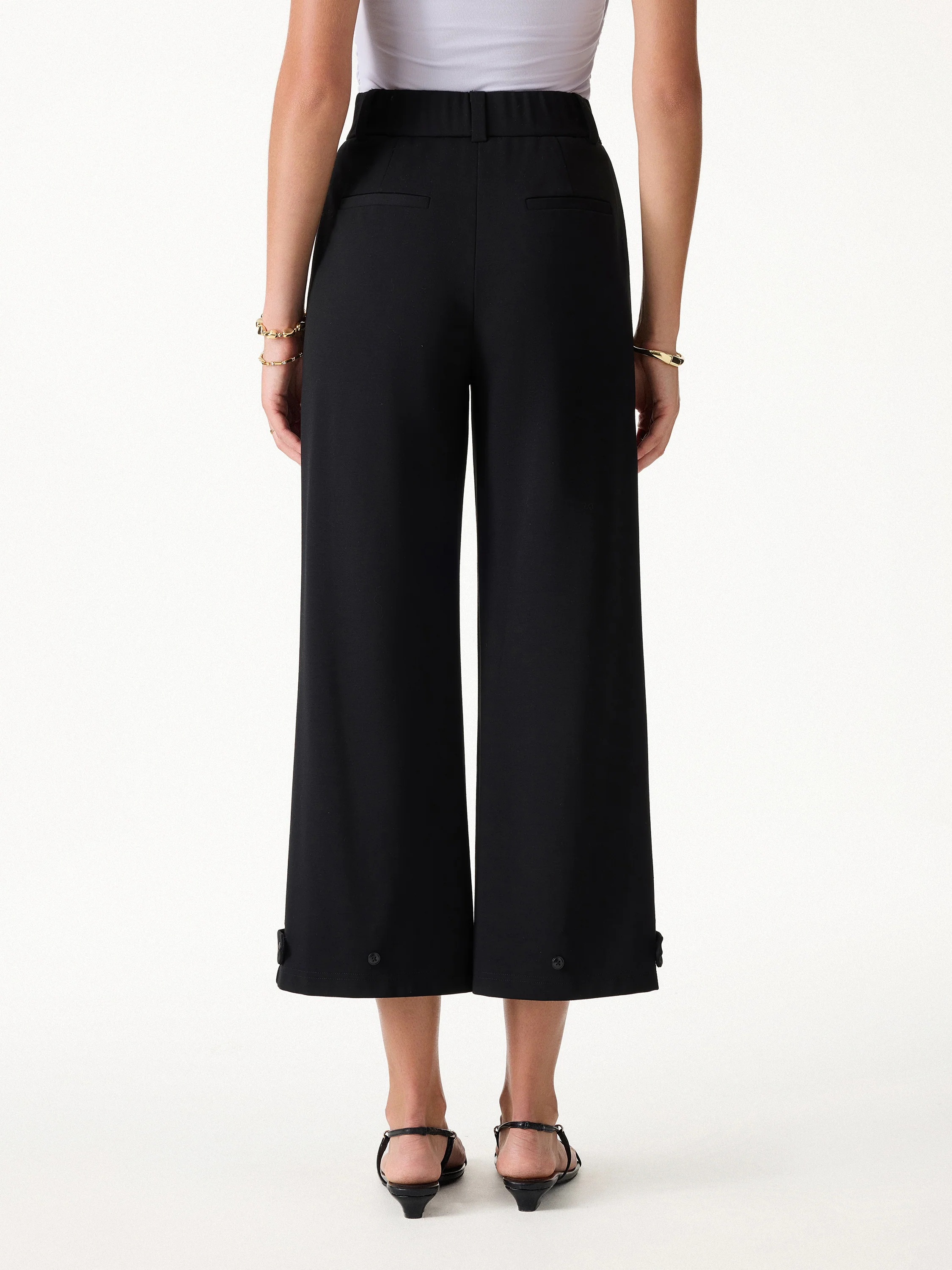 Ponte High-Rise Cropped Wide-Leg Pants with Pockets - Image 4