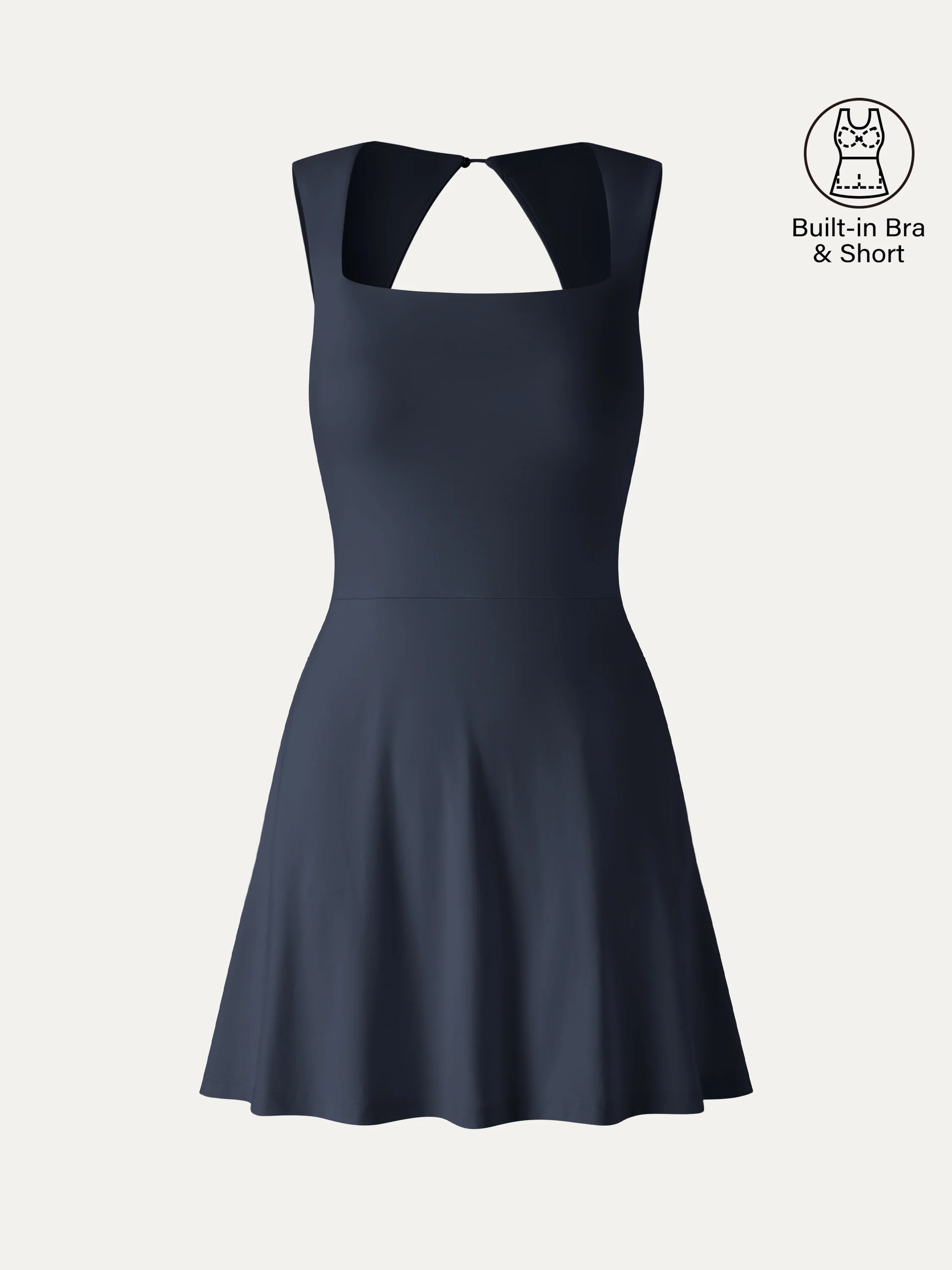 Quick-Dry Square Neck Back Cutout Court Bra Dress with Pockets - Image 7
