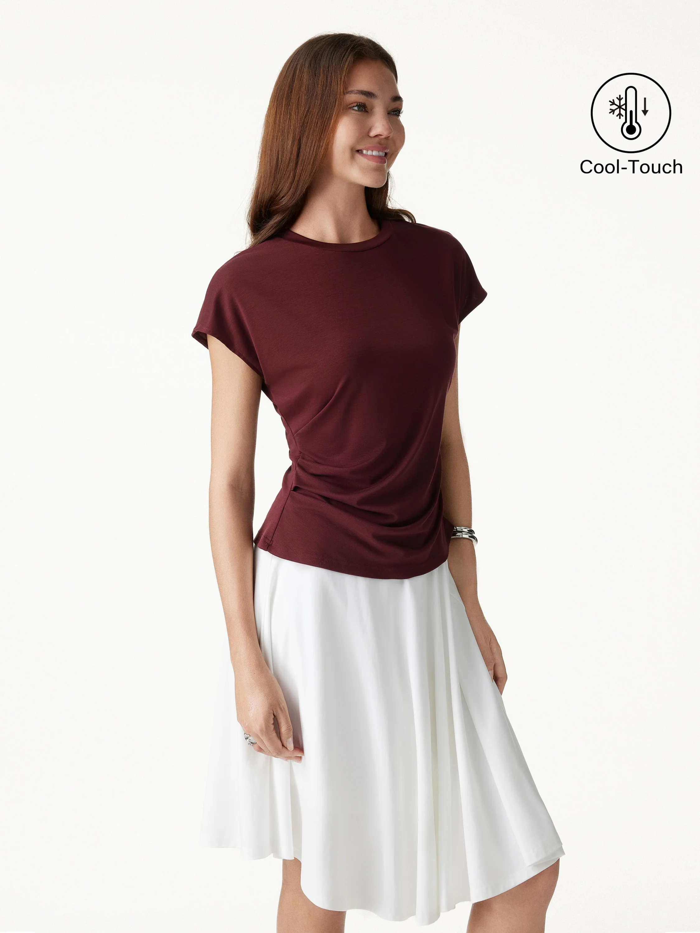 Relaxed Round Neck Tucked Cap Sleeve Tee - Image 3
