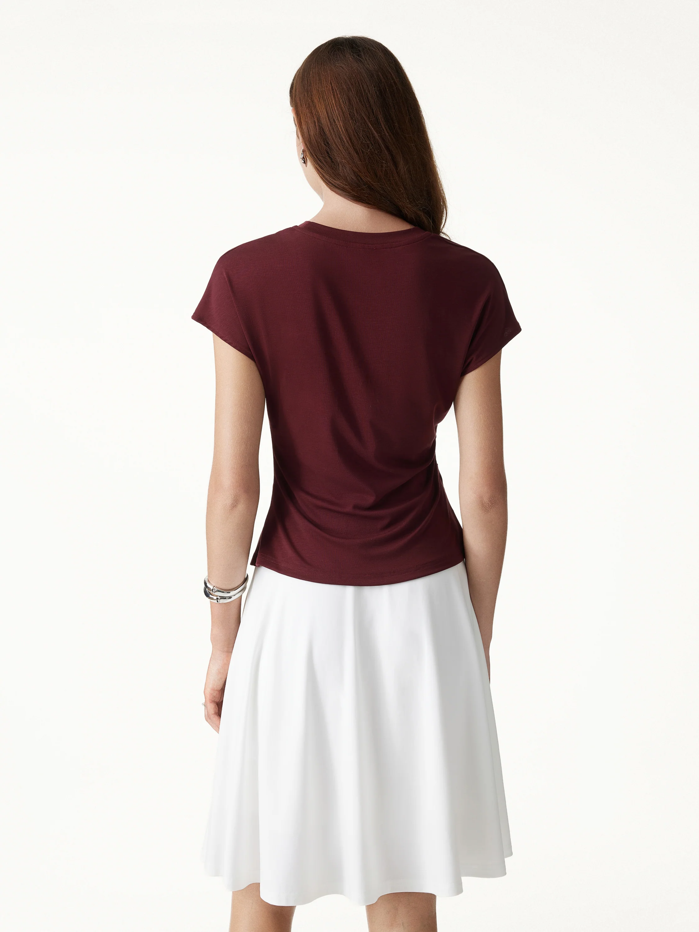 Relaxed Round Neck Tucked Cap Sleeve Tee - Image 4