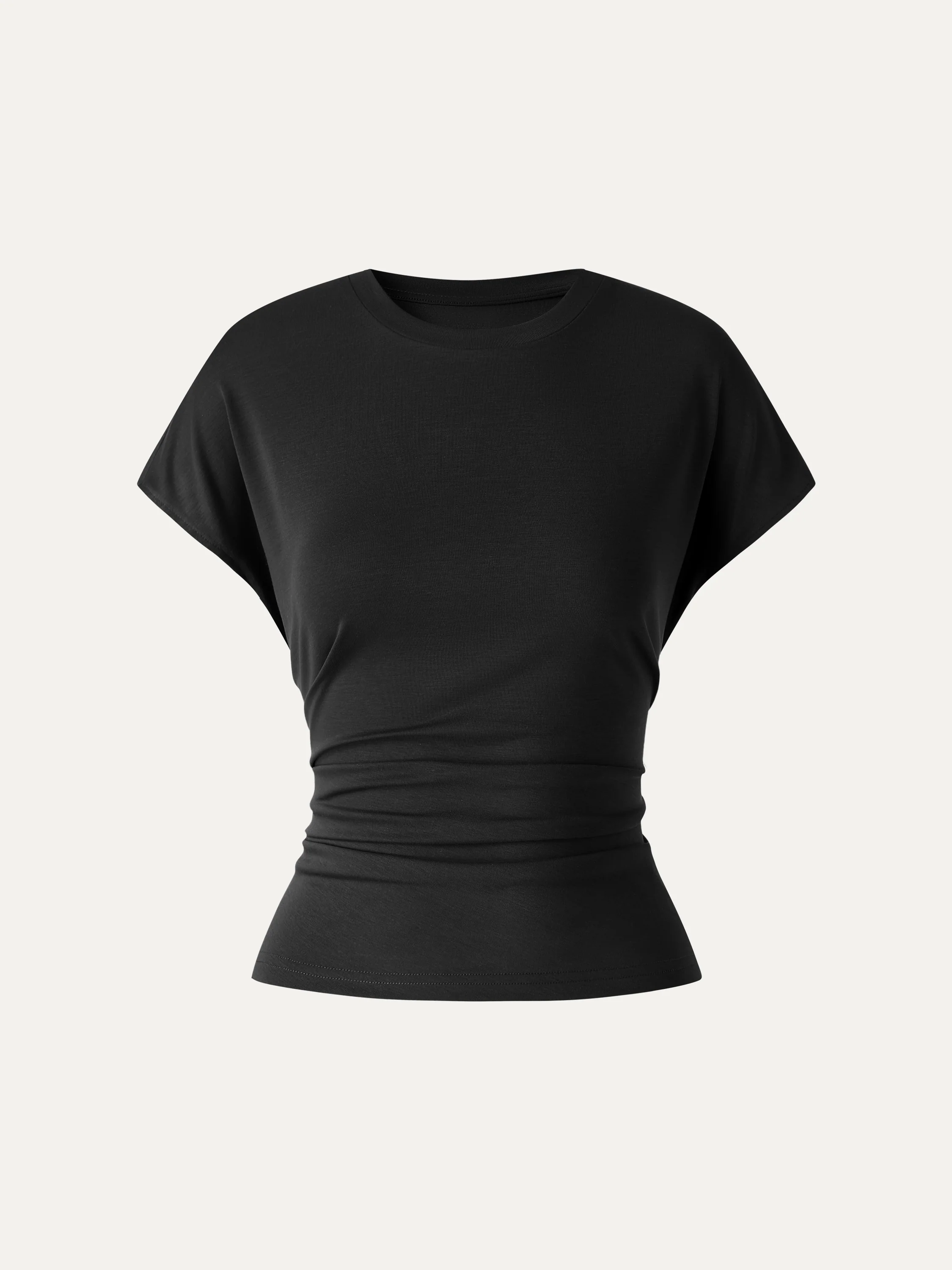 Relaxed Round Neck Tucked Cap Sleeve Tee - Image 9