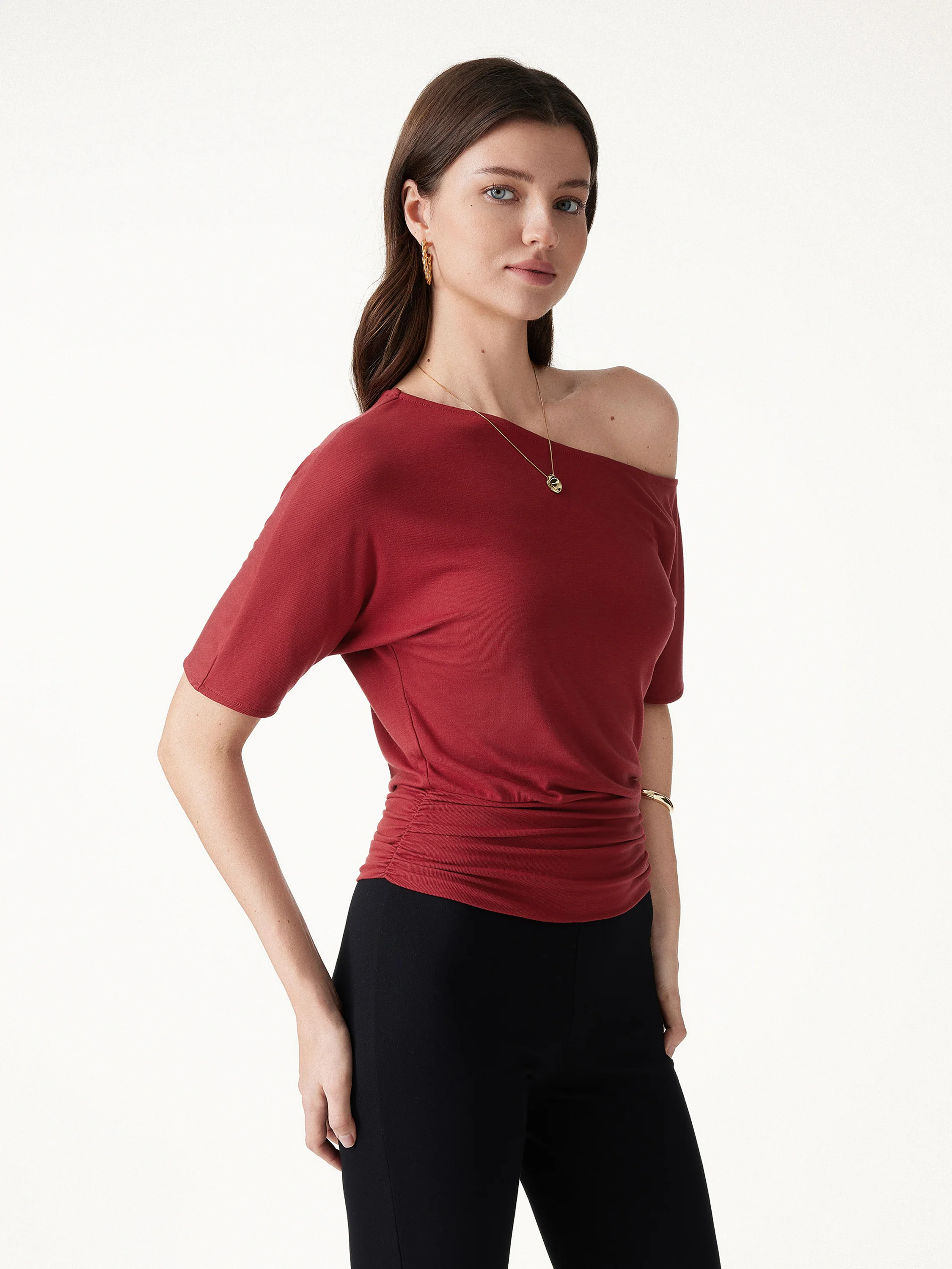 Relaxed Short Sleeve Ruched Top - Image 4