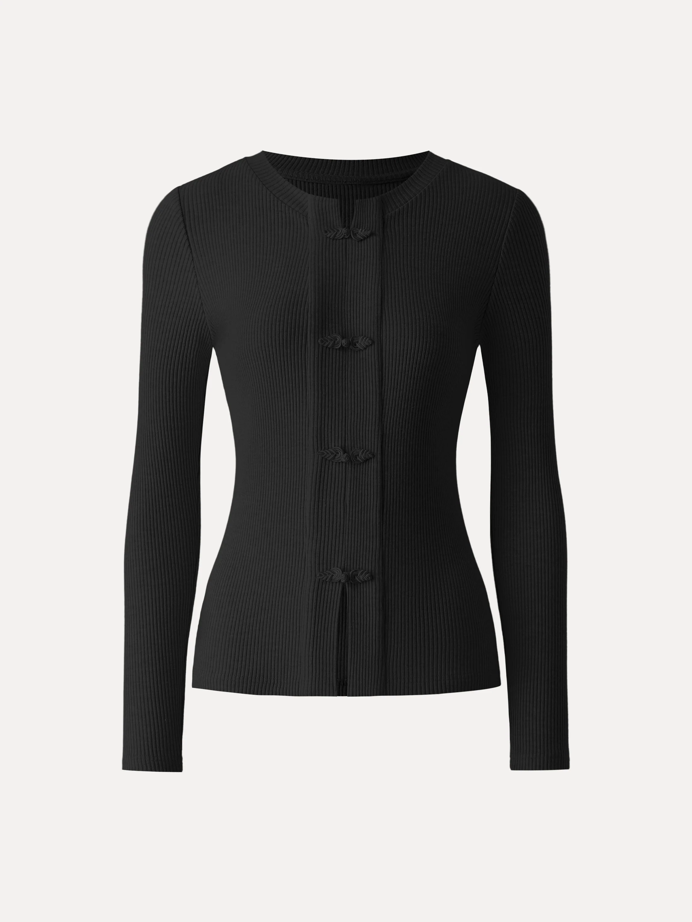 Ribbed Frog Button Round Neck Long Sleeve Top Limited Edition - Image 10