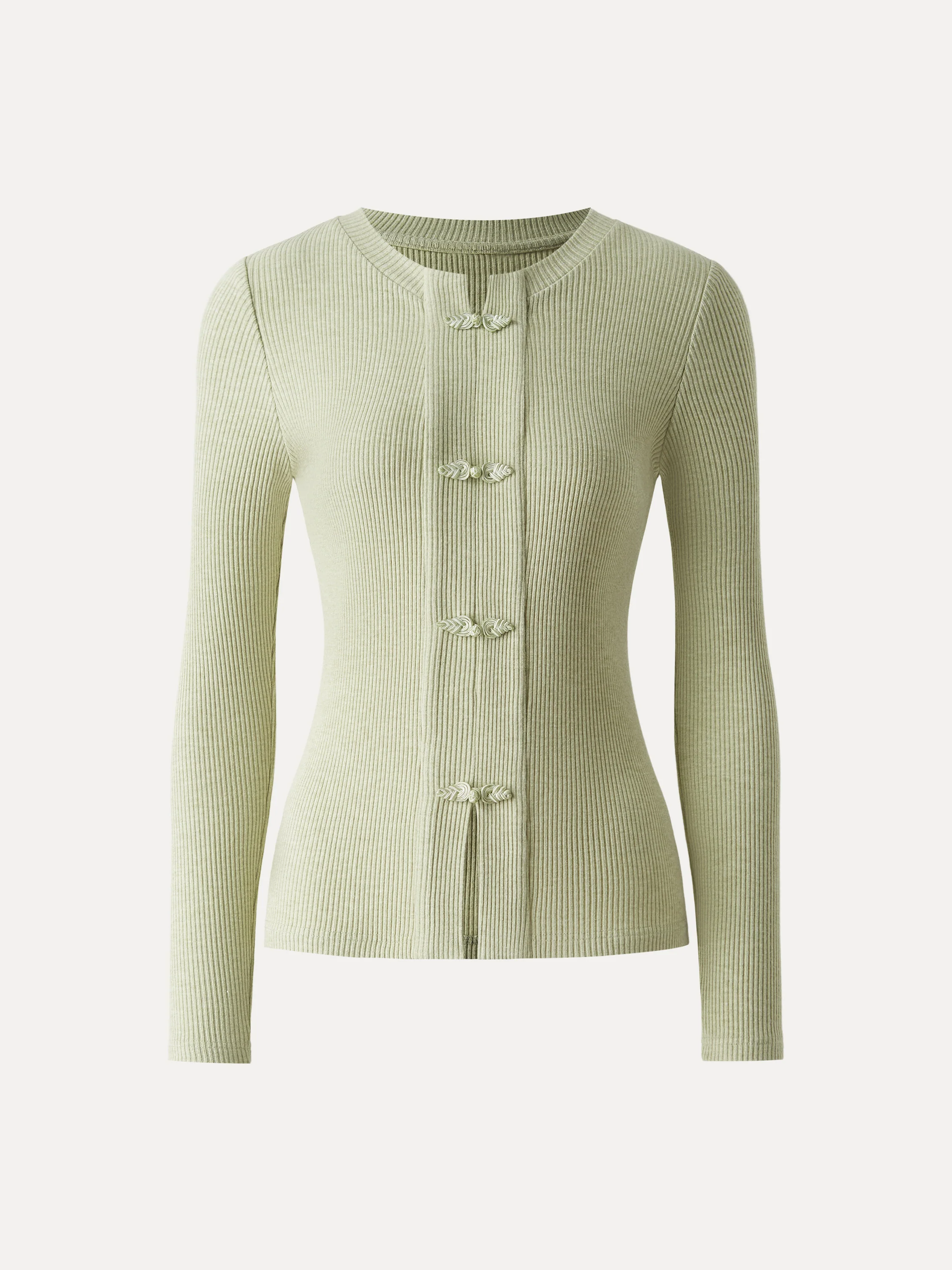 Ribbed Frog Button Round Neck Long Sleeve Top Limited Edition - Image 6
