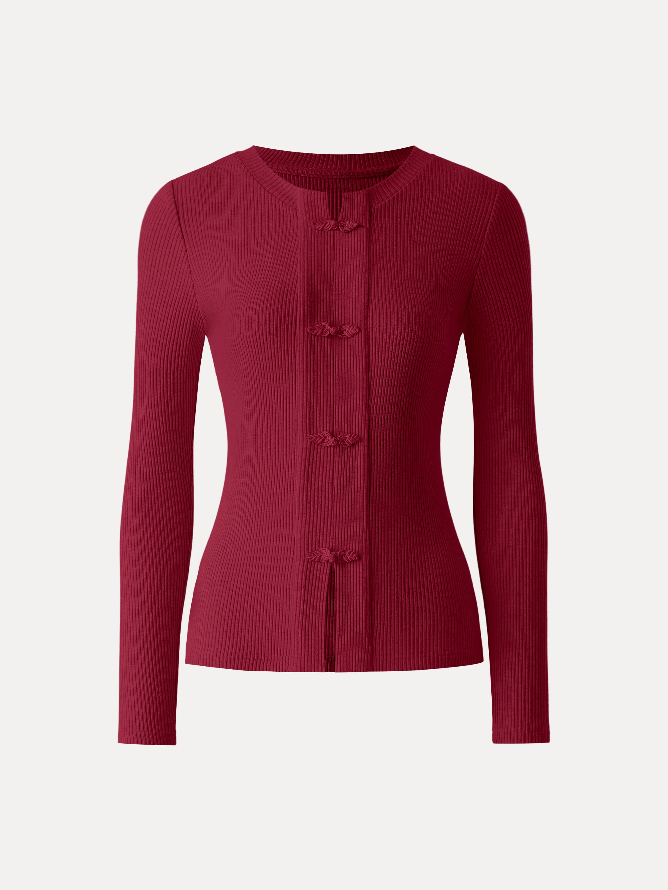 Ribbed Frog Button Round Neck Long Sleeve Top Limited Edition - Image 7