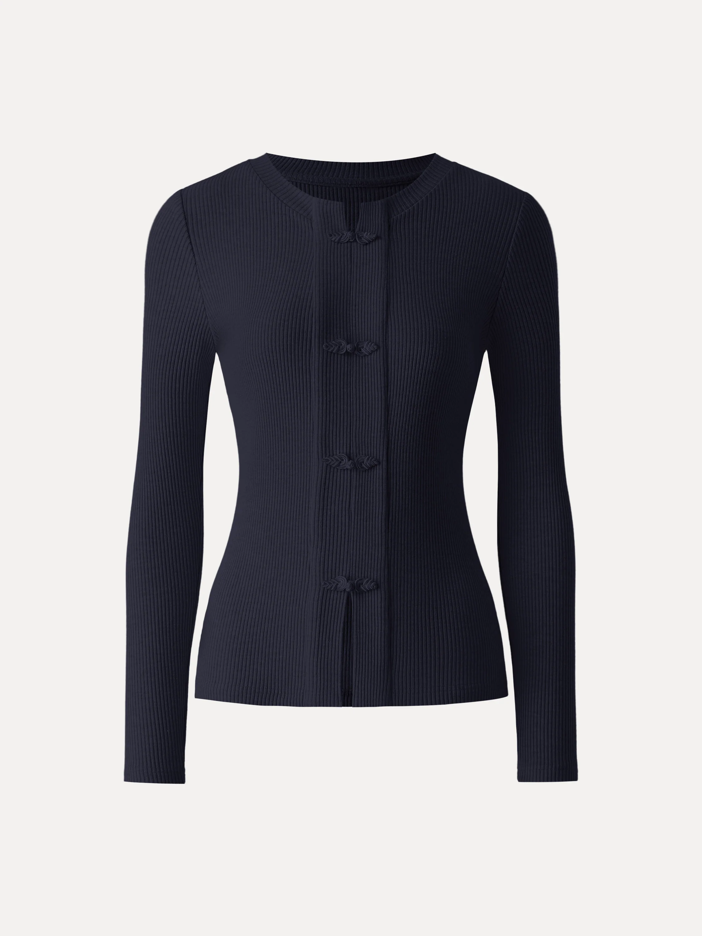 Ribbed Frog Button Round Neck Long Sleeve Top Limited Edition - Image 9