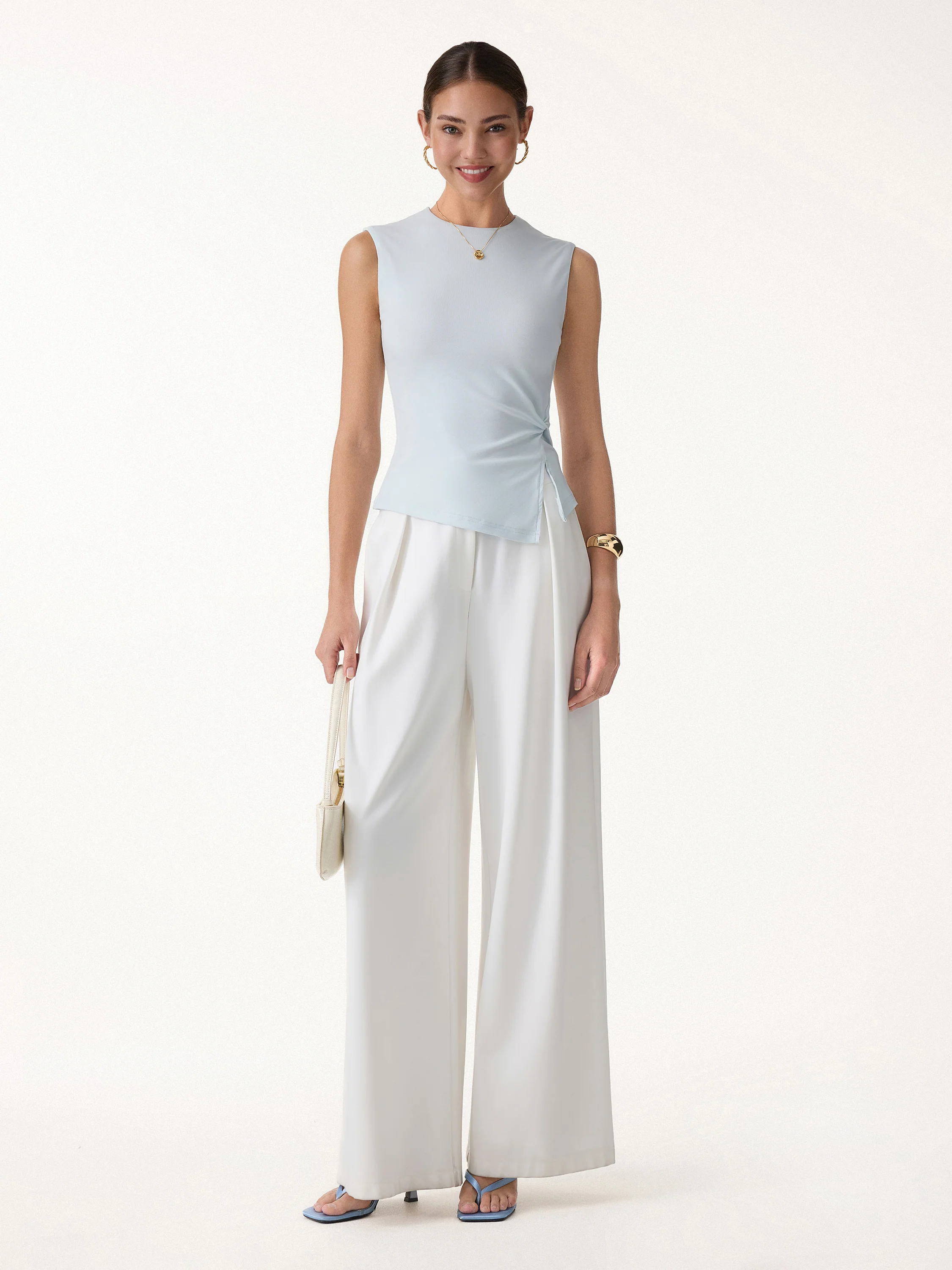 CoolTouch Round Neck Twisted Bra Tank with Slit - Image 2