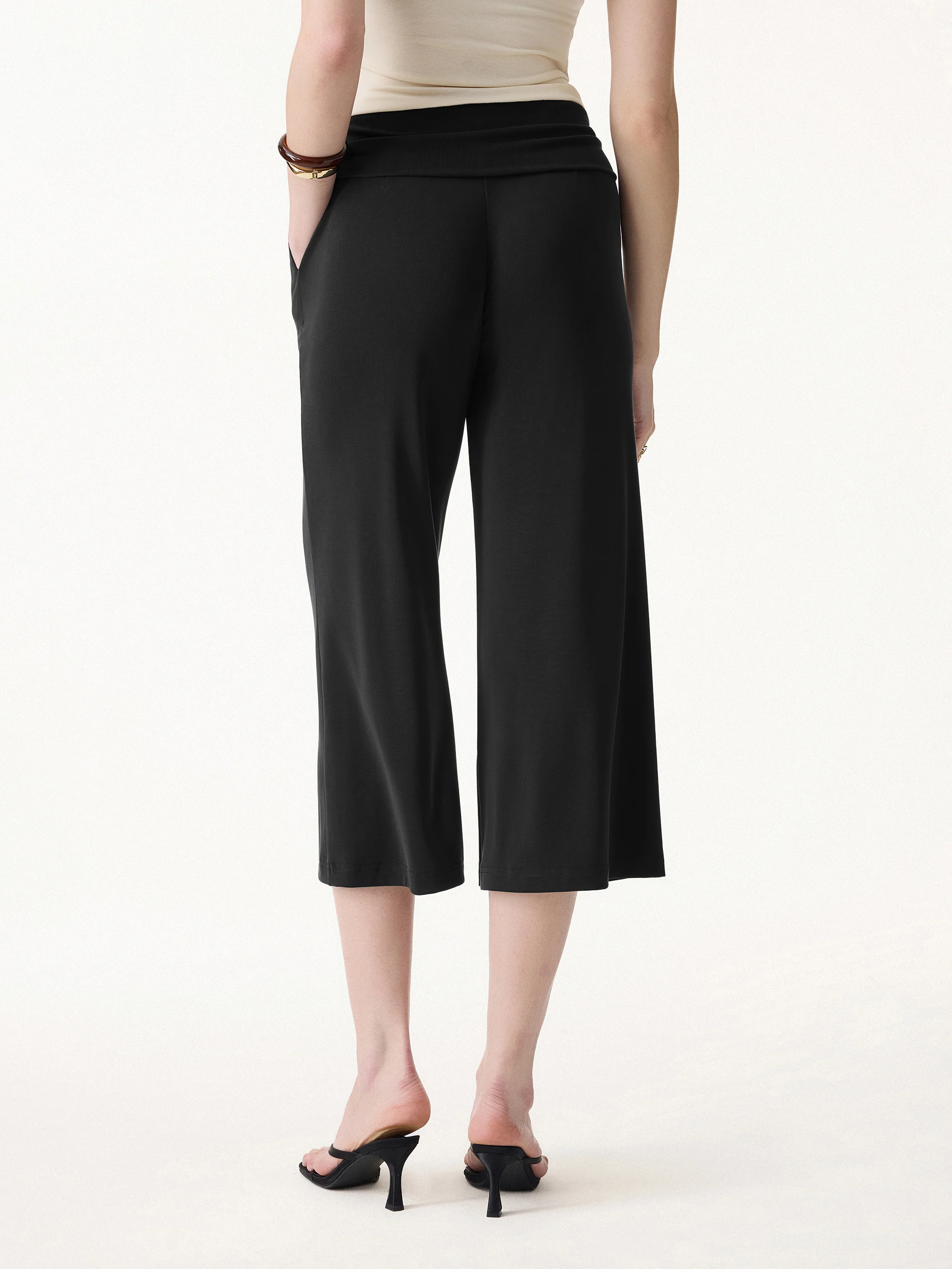 Sandwashed Modal Fold-Down Waist Flared Leg Pants - Image 4