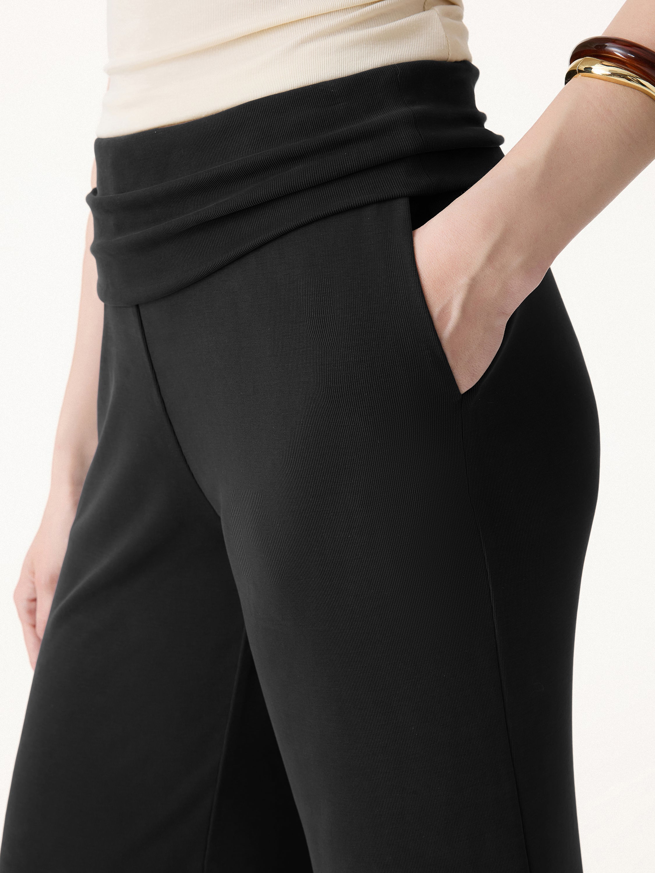 Sandwashed Modal Fold-Down Waist Flared Leg Pants - Image 5