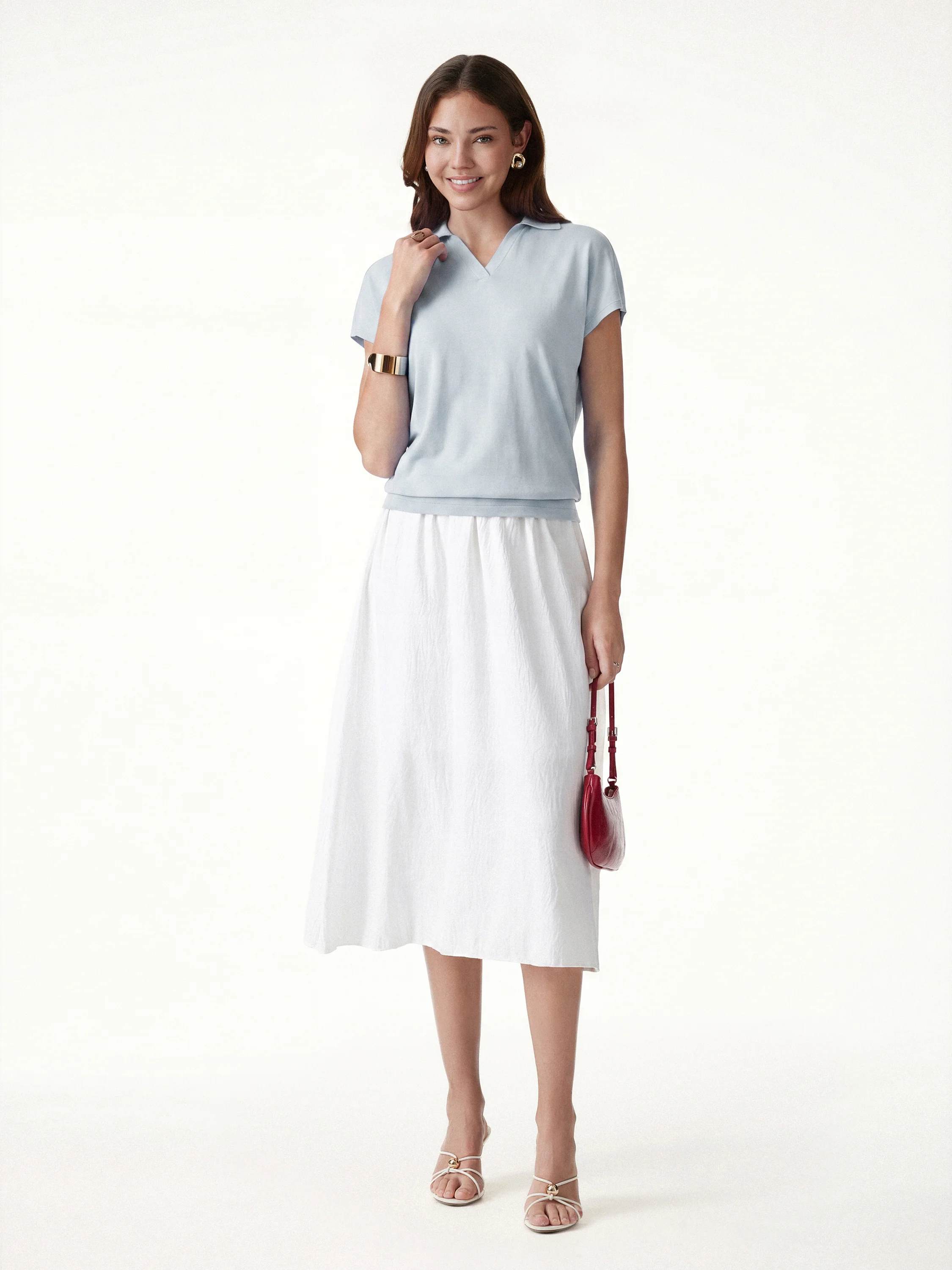 Sandwashed Modal Polo Neck Cap Sleeve Top - Image 2