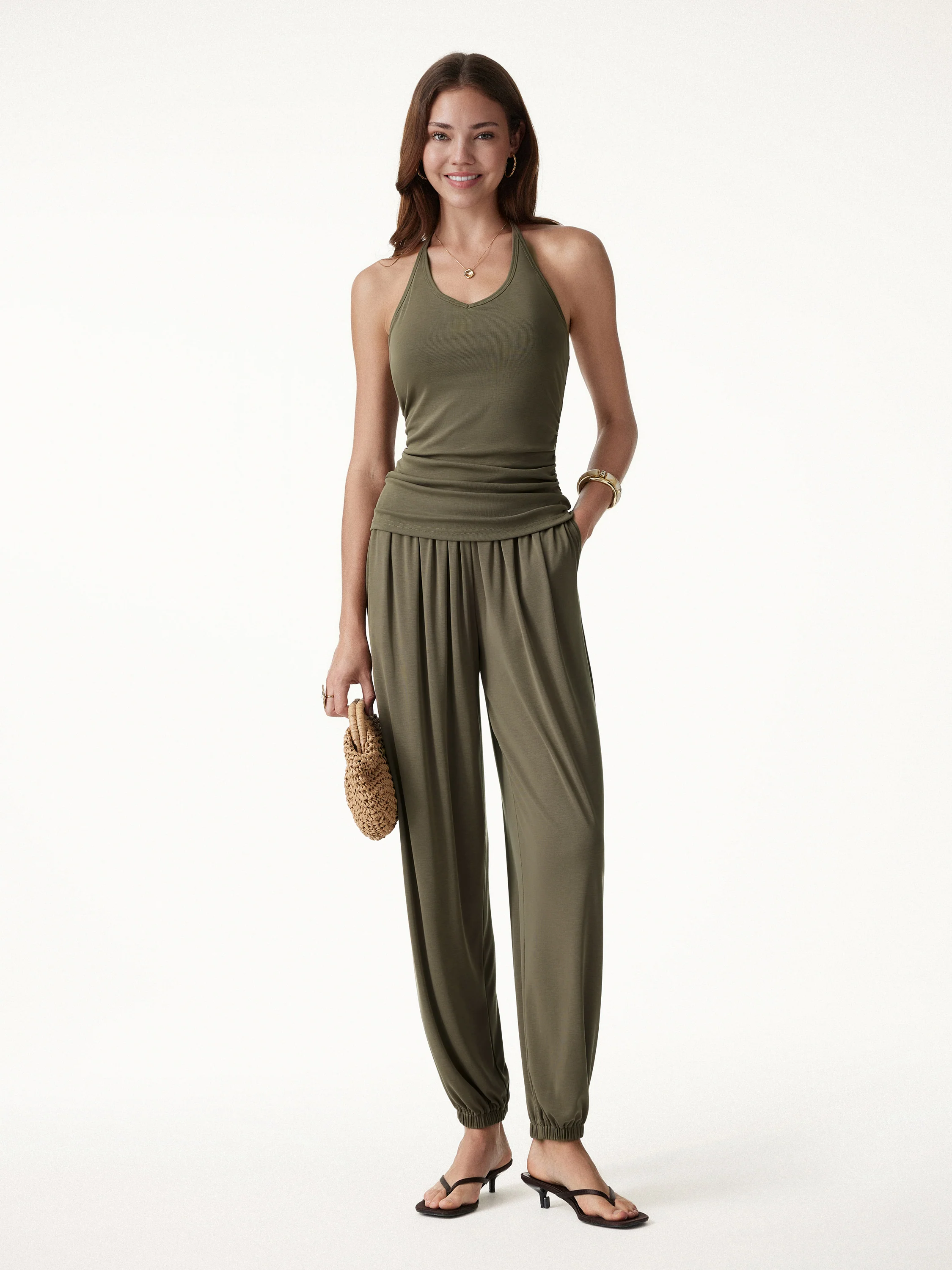 Sandwashed Modal Ultra-Soft High Rise Balloon Pants with Pockets - Image 3