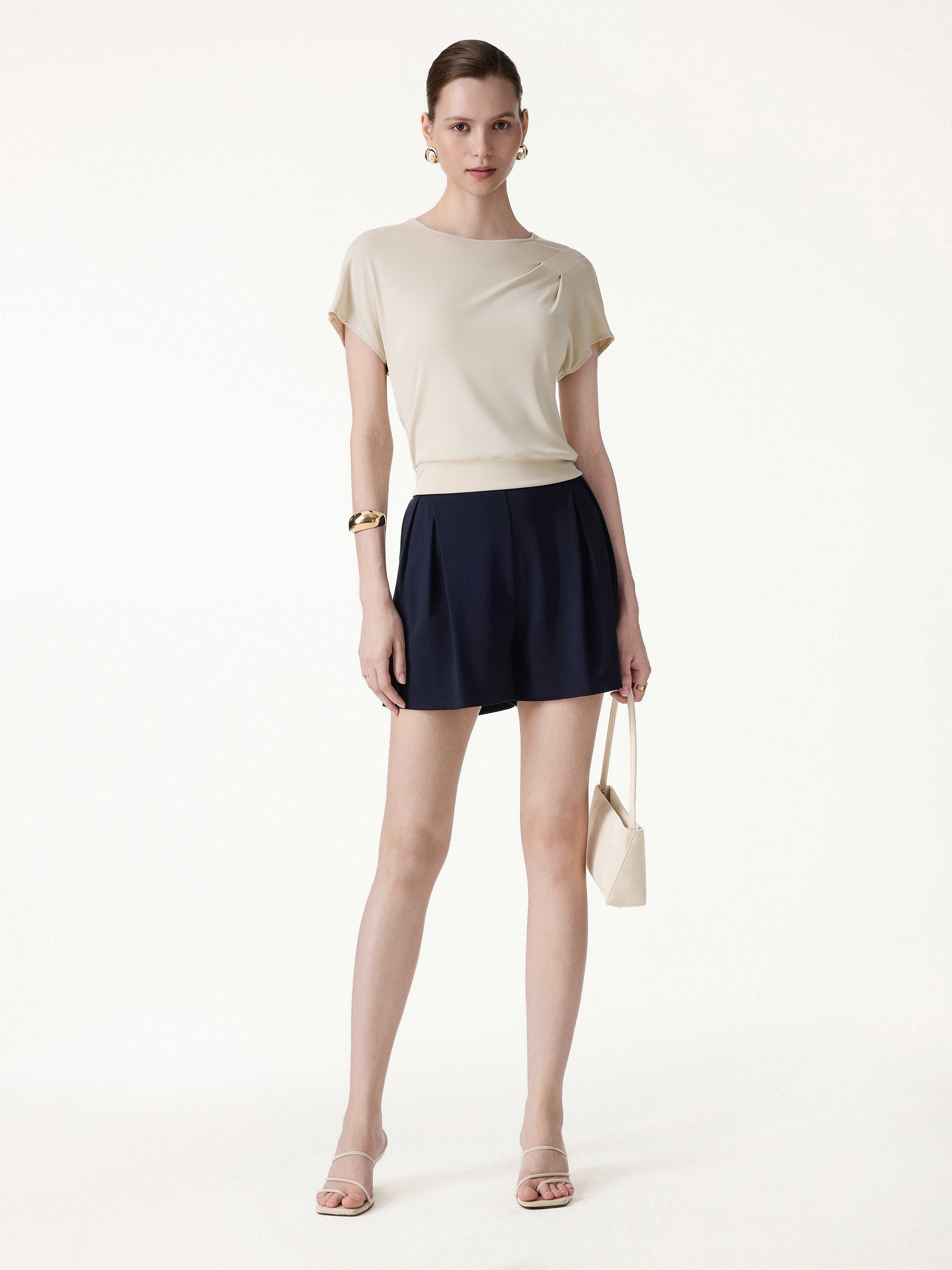 Sandwashed Relaxed Round Neck Cap Sleeve Tee - Image 2