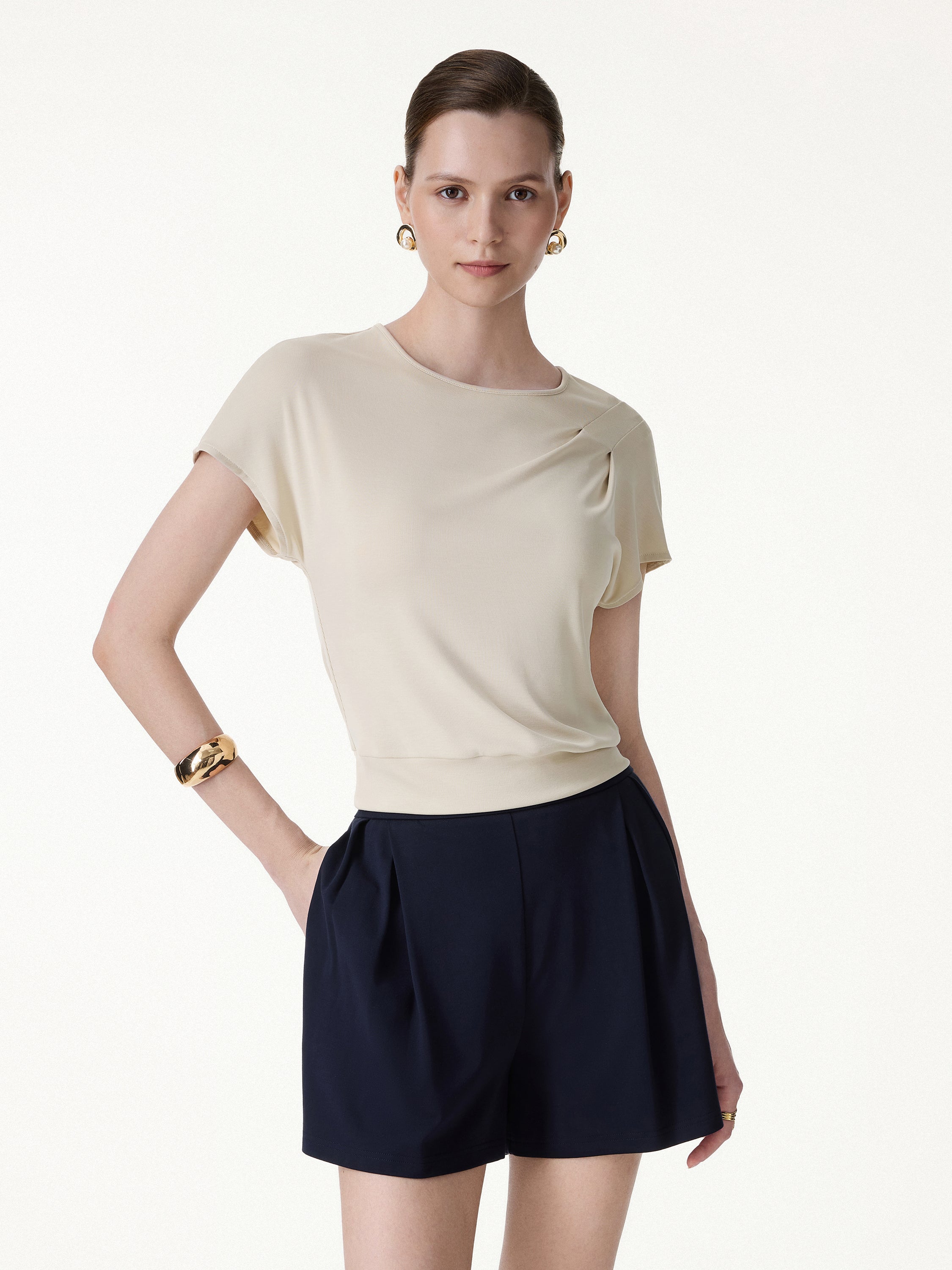 Sandwashed Relaxed Round Neck Cap Sleeve Tee - Image 3