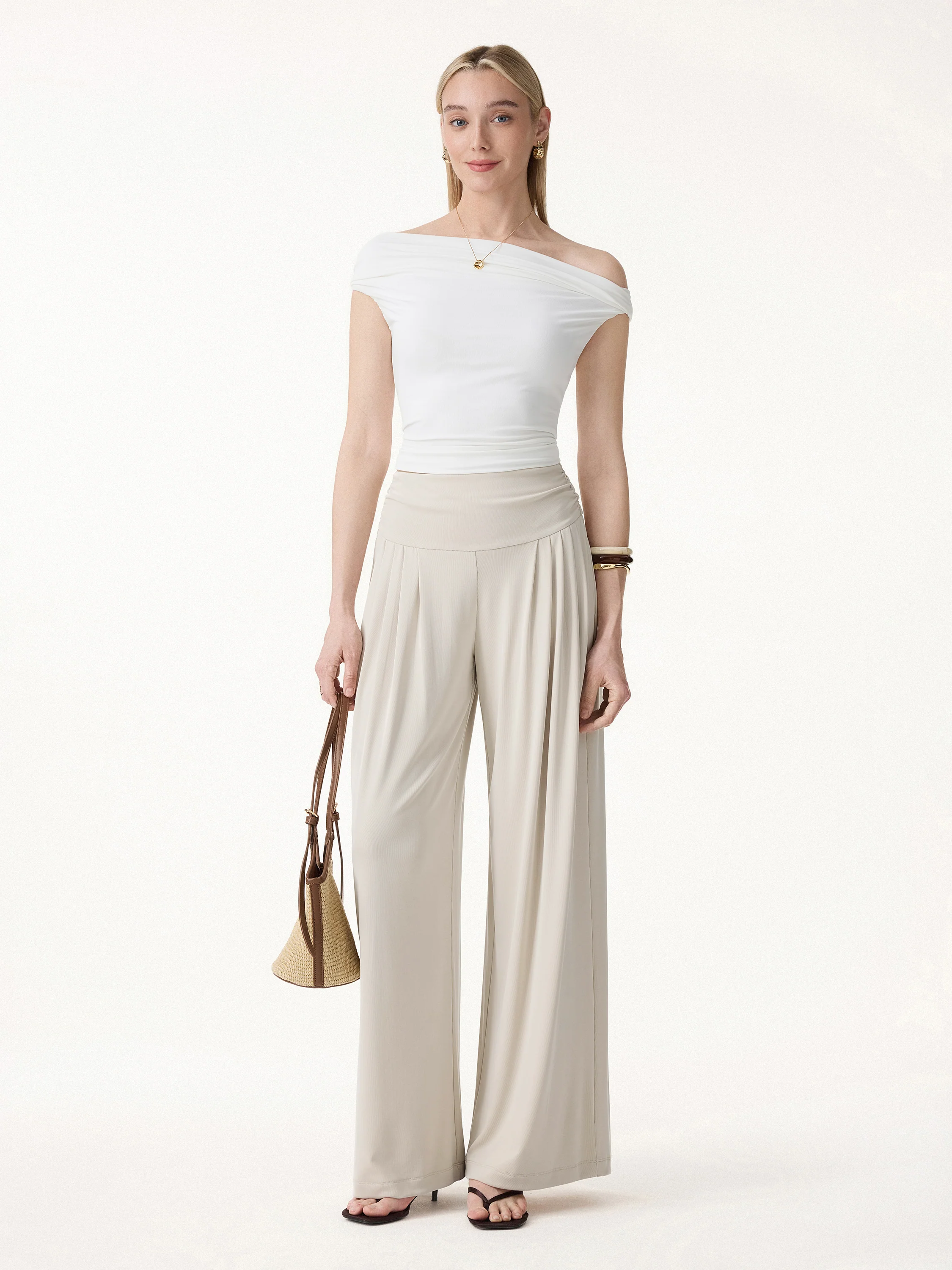Sandwashed Super Flowy Tucked Palazzo Pant with Pockets - Image 3