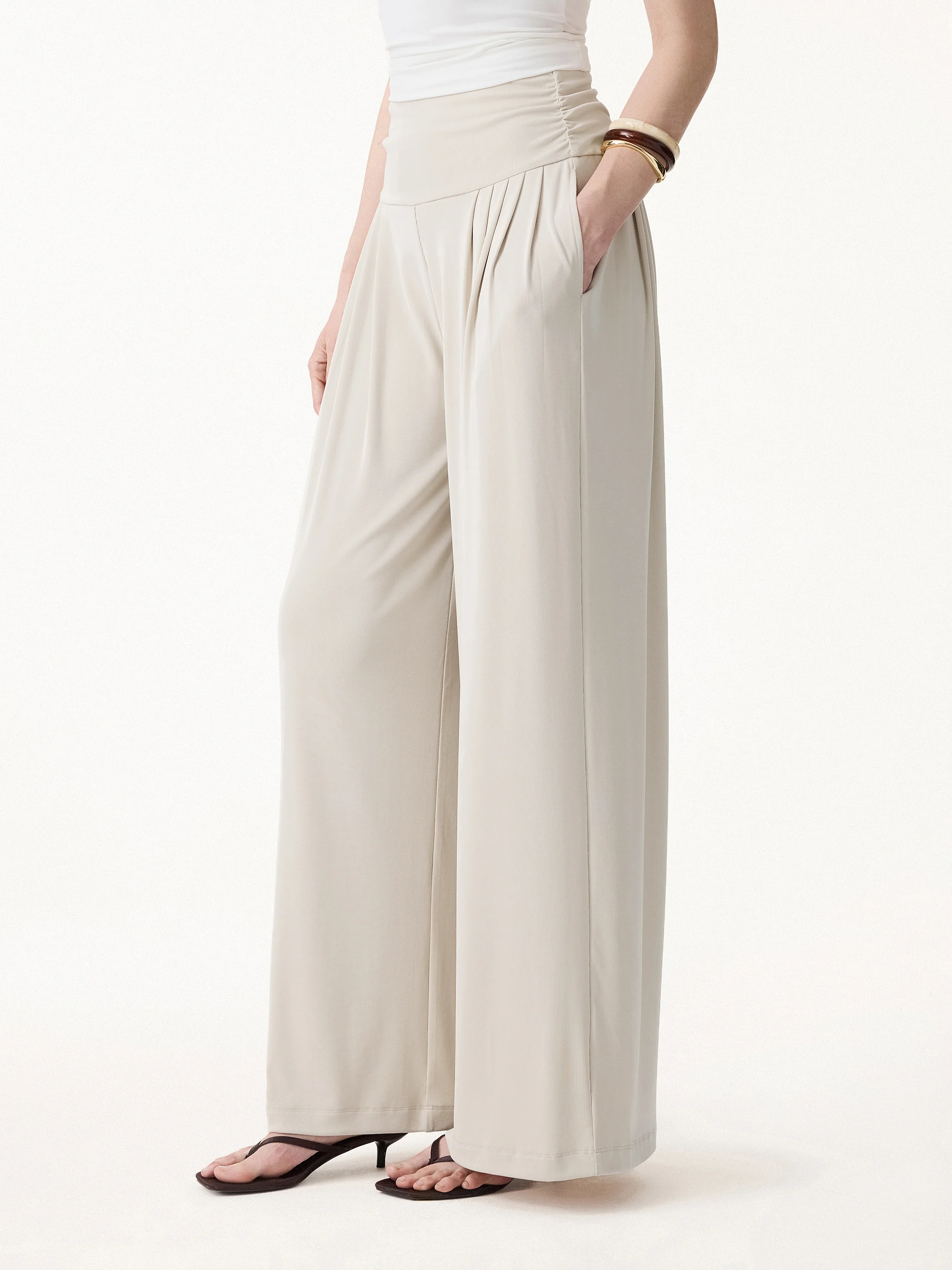 Sandwashed Super Flowy Tucked Palazzo Pant with Pockets - Image 4