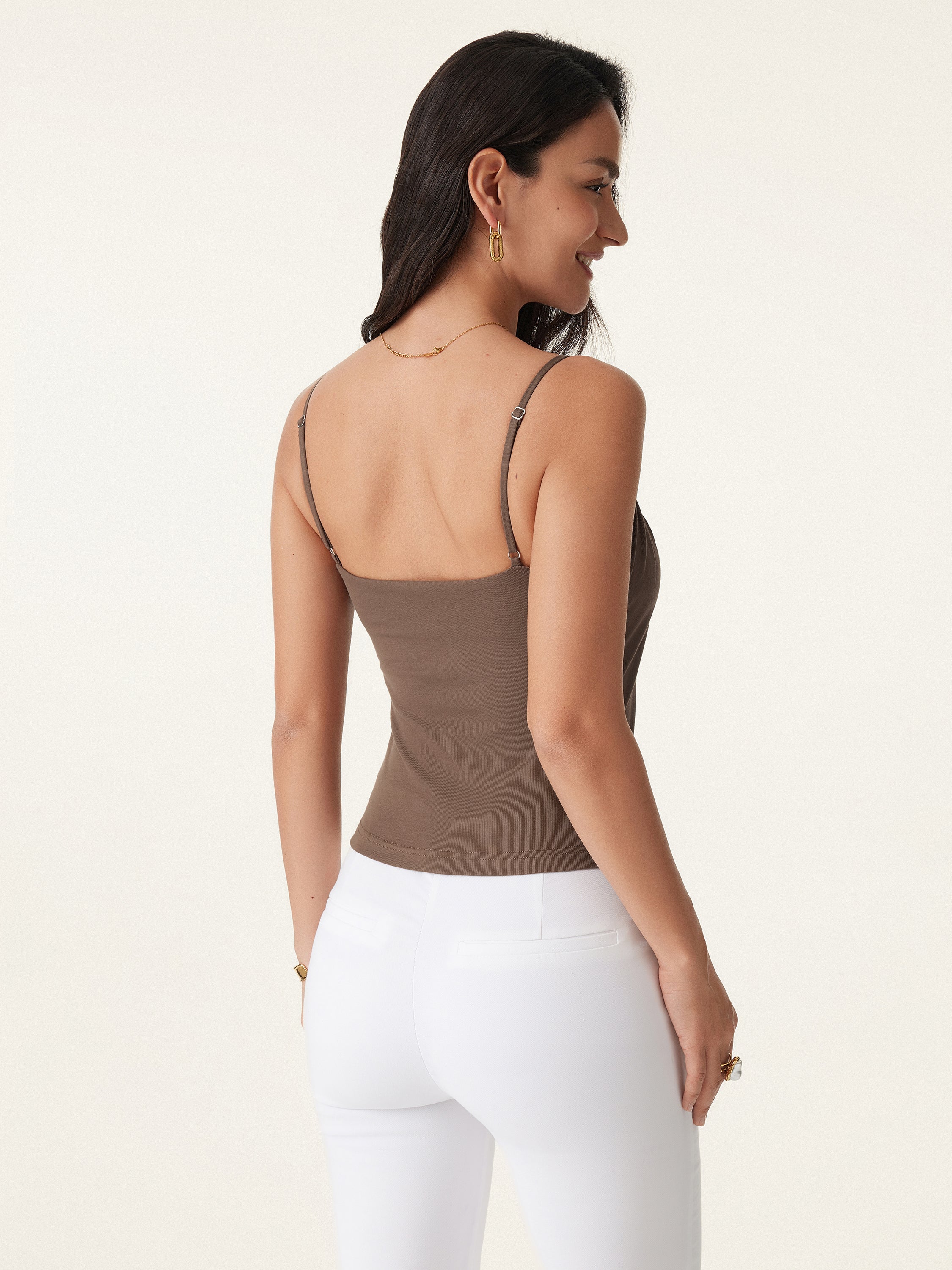 Scoop Neck Gathered Spaghetti Bra Tank - Image 4