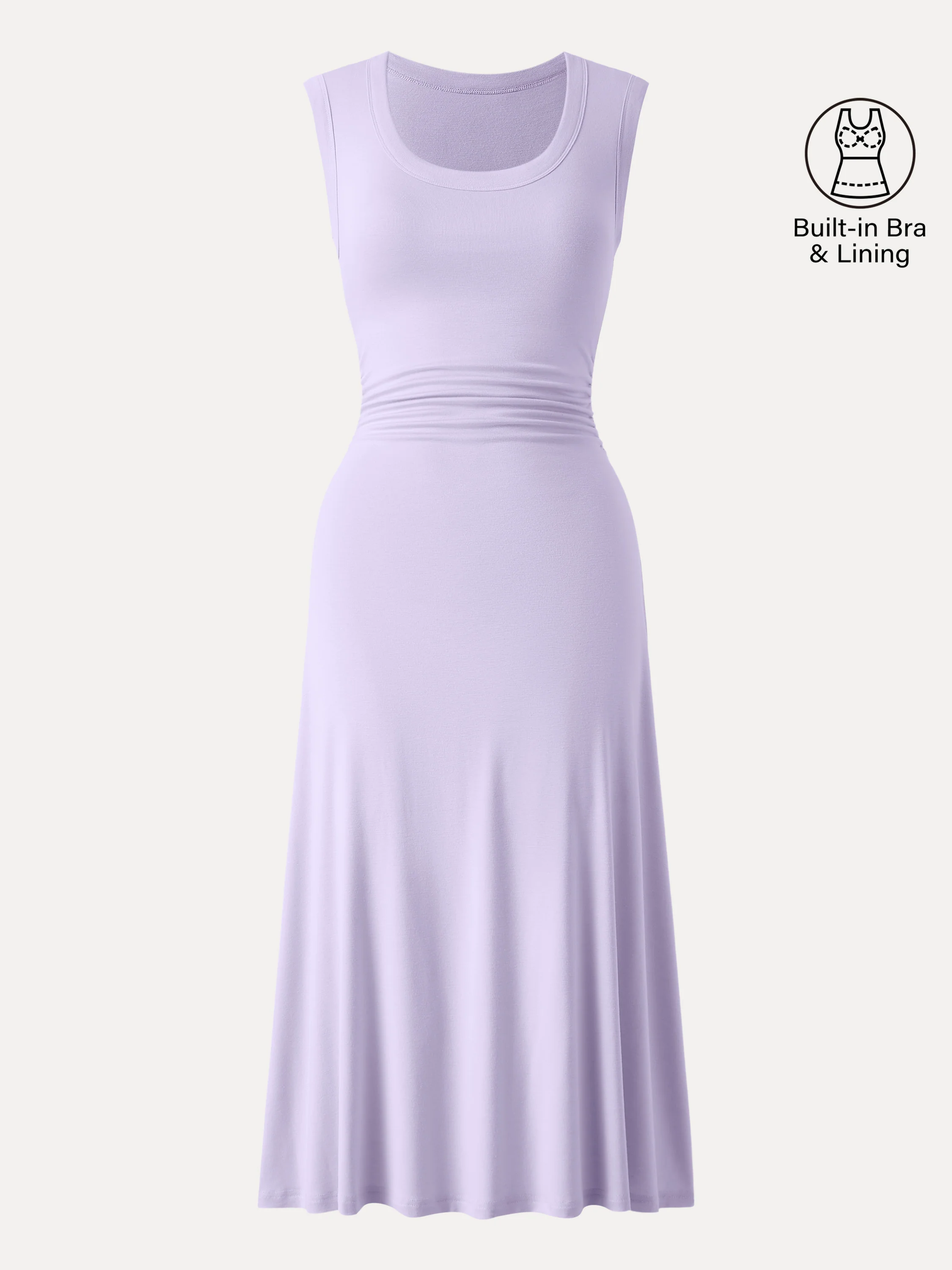 Scoop Neck Side Ruched New Airy Bra Midi Dress - Image 10