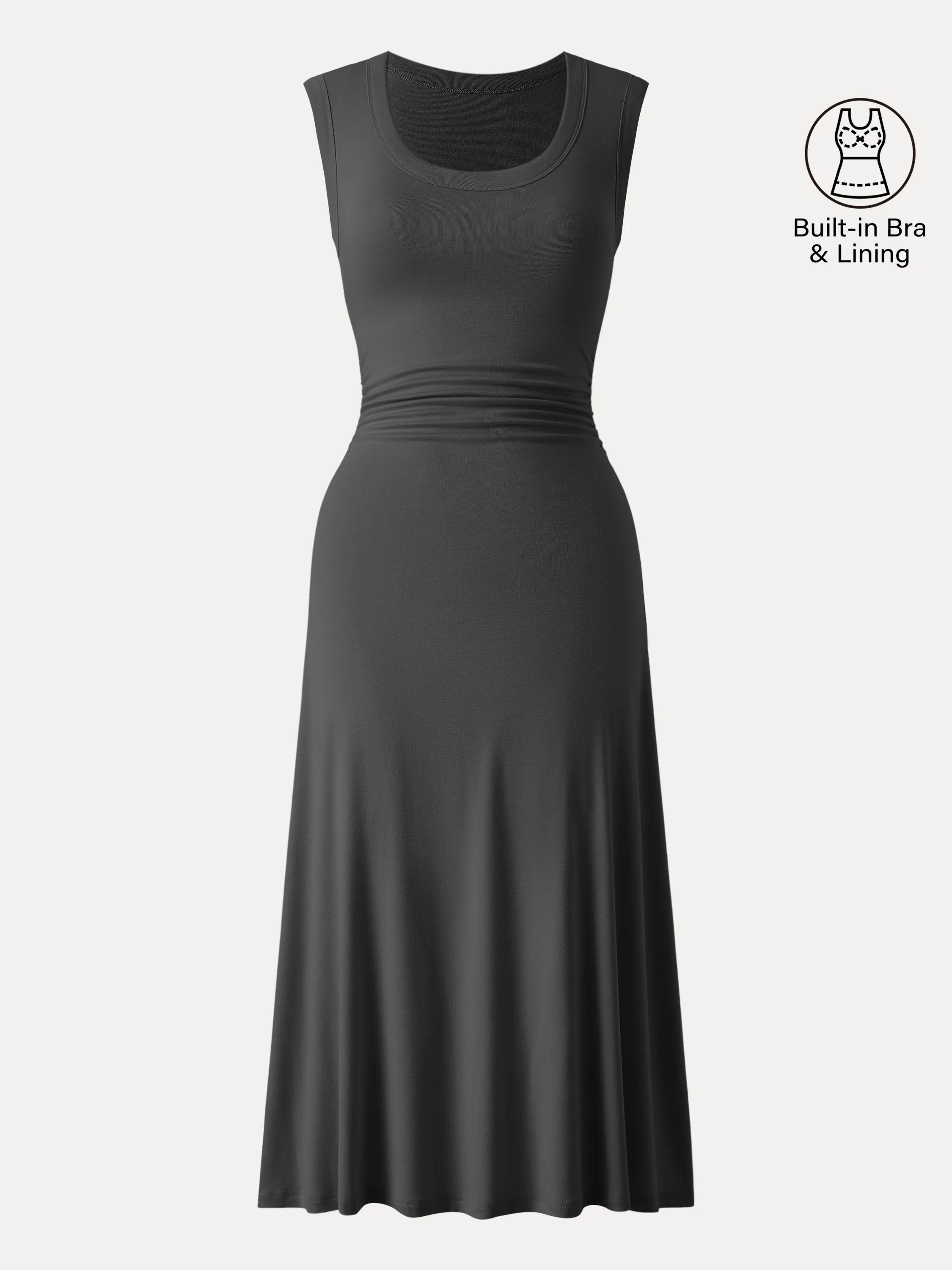 Scoop Neck Side Ruched New Airy Bra Midi Dress - Image 11