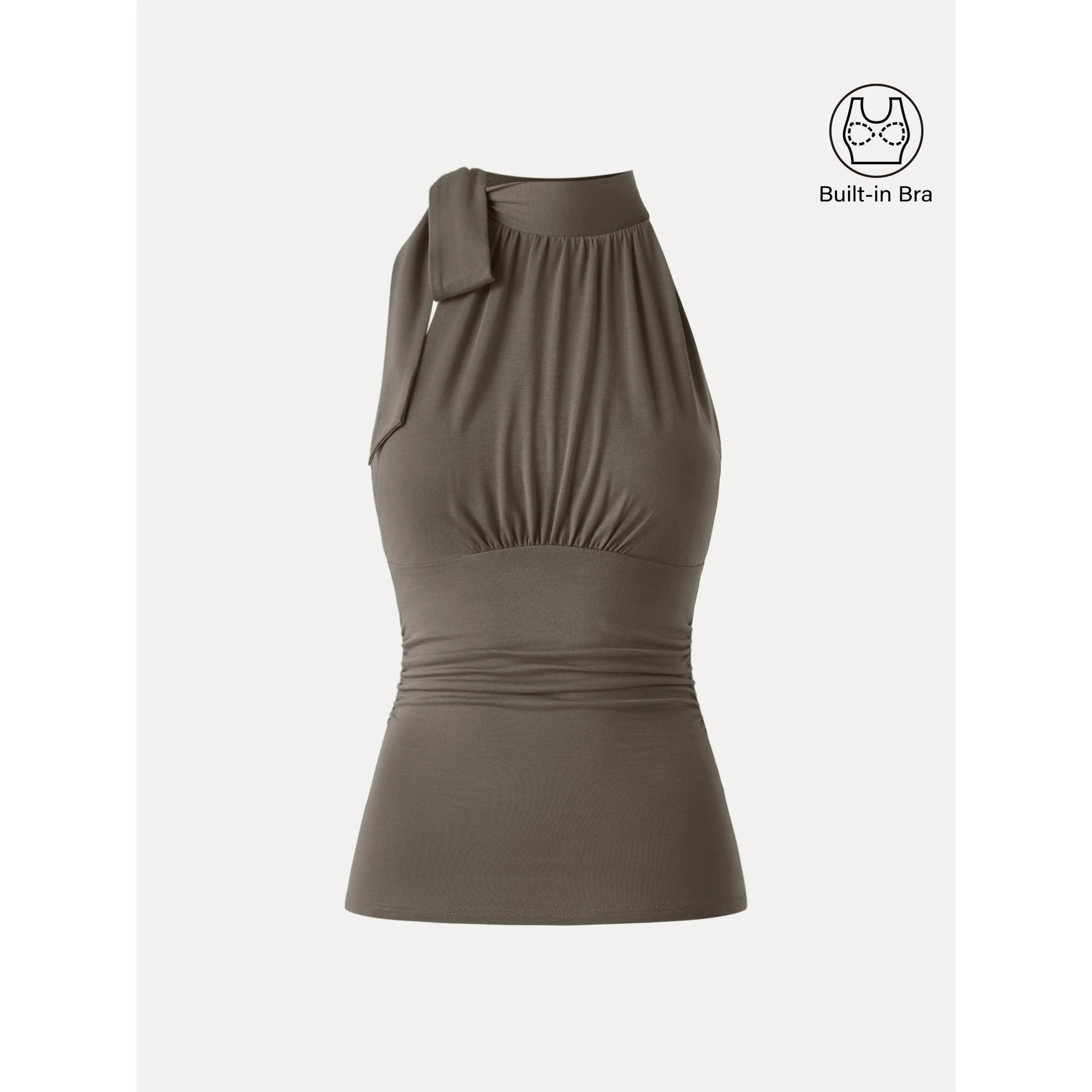 Side Ruched High Tie Neck New Airy Bra Tank - Image 9