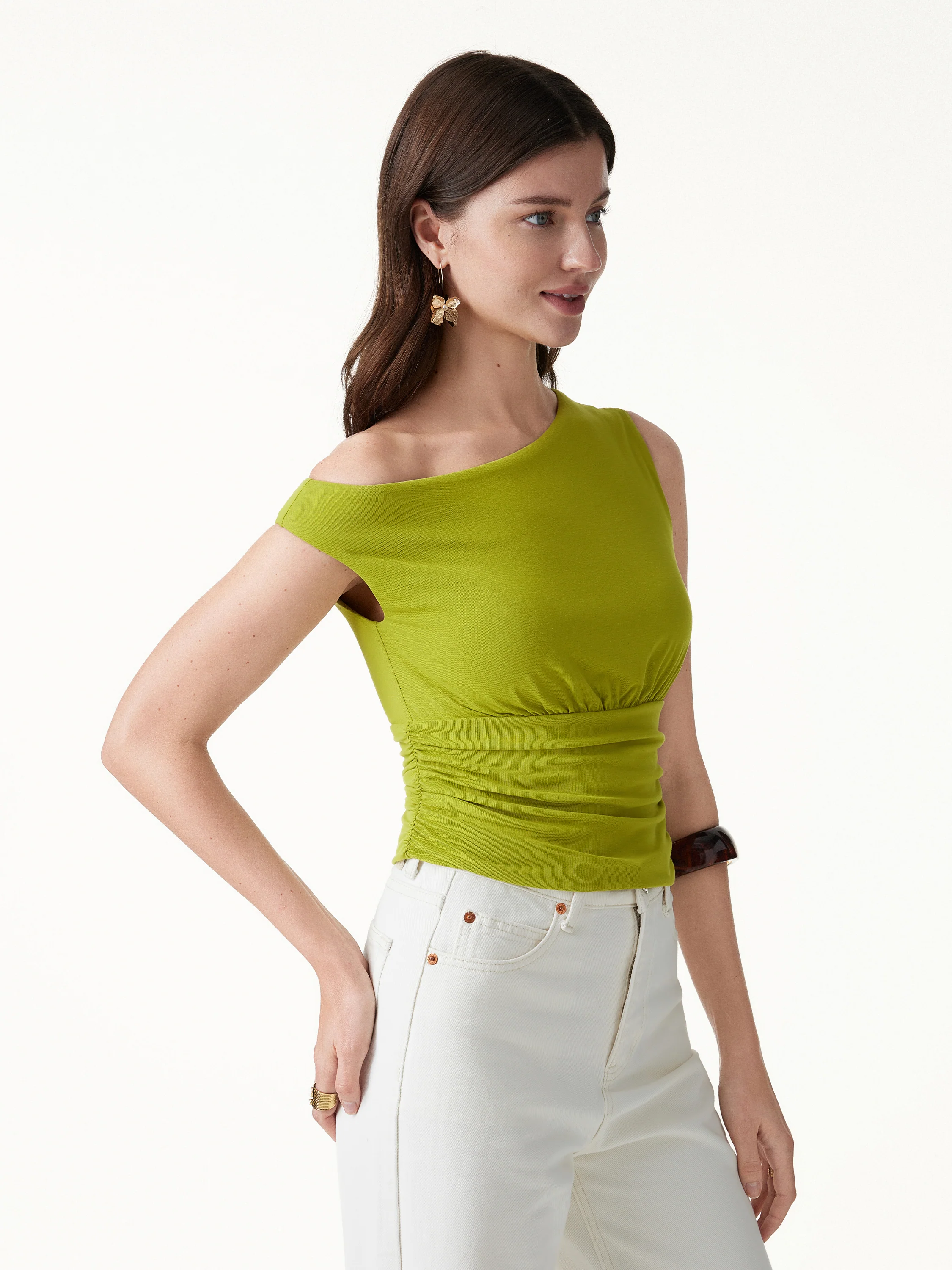 SkinKiss Asymmetrical Neck Cropped Ruched Bra Top - Image 3