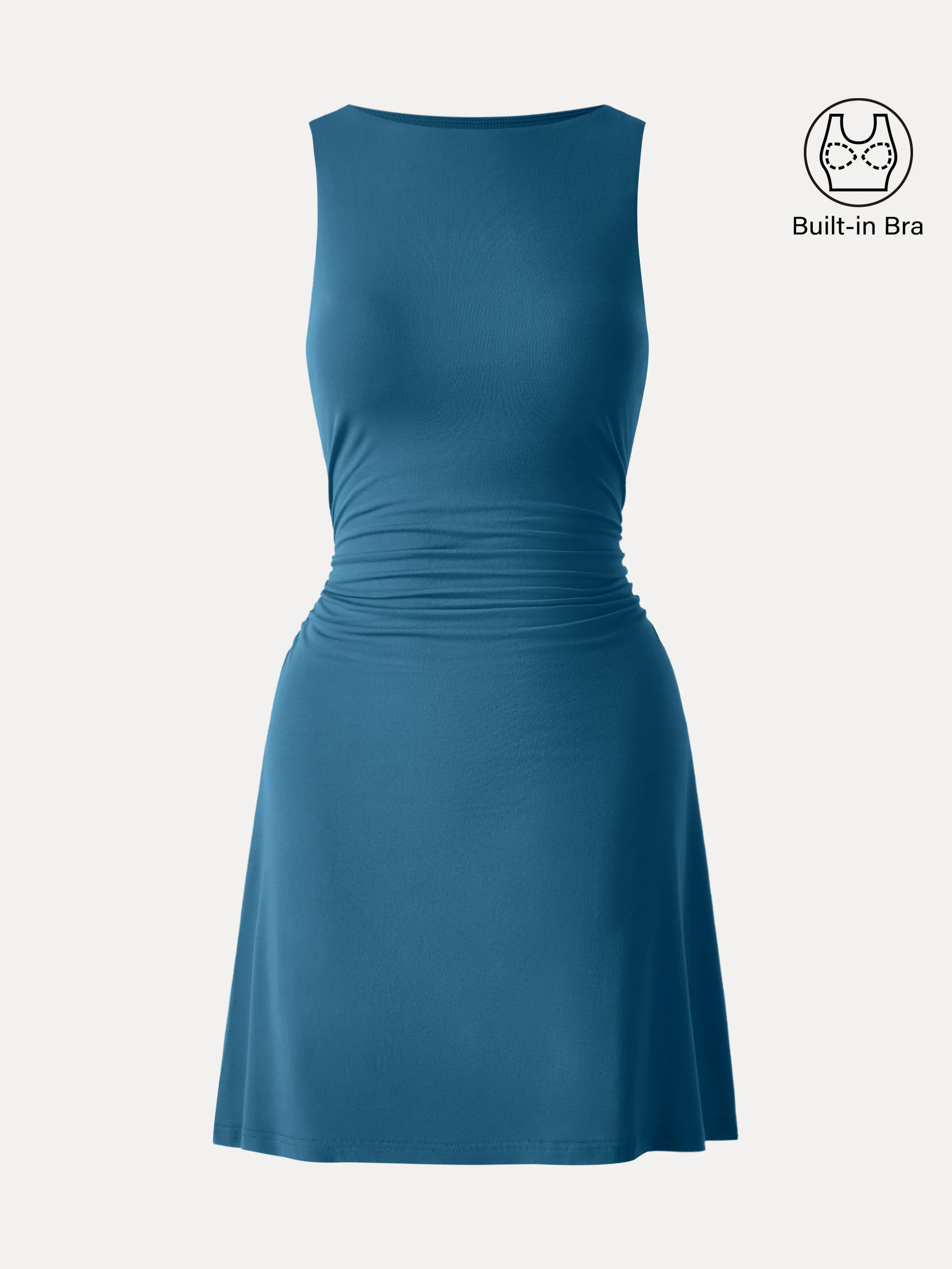 SkinKiss Boatneck Ruched A-line Mini Bra Dress - Image 8