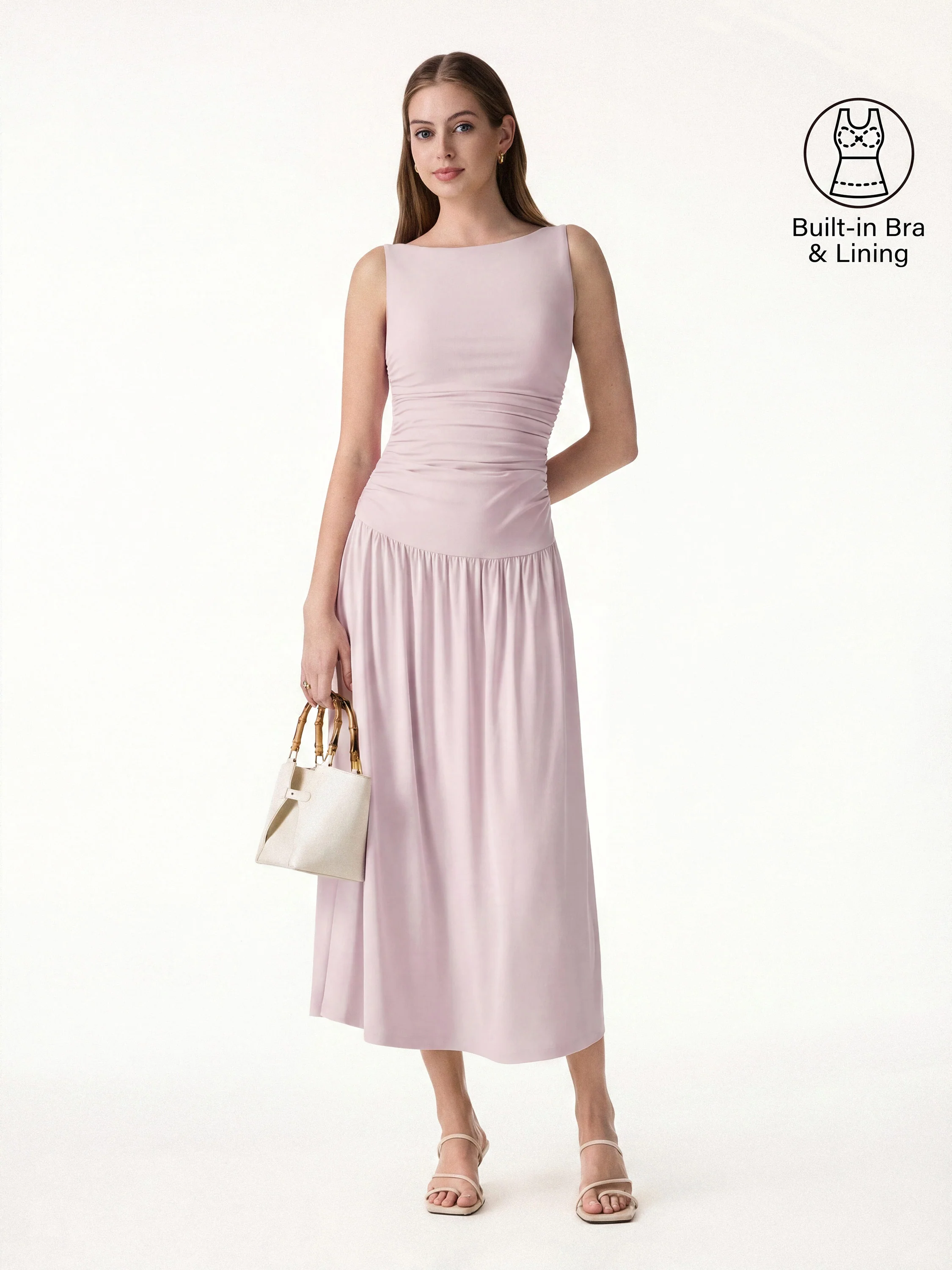 SkinKiss Cooling Boatneck Ruched Midi Bra Dress - Image 8