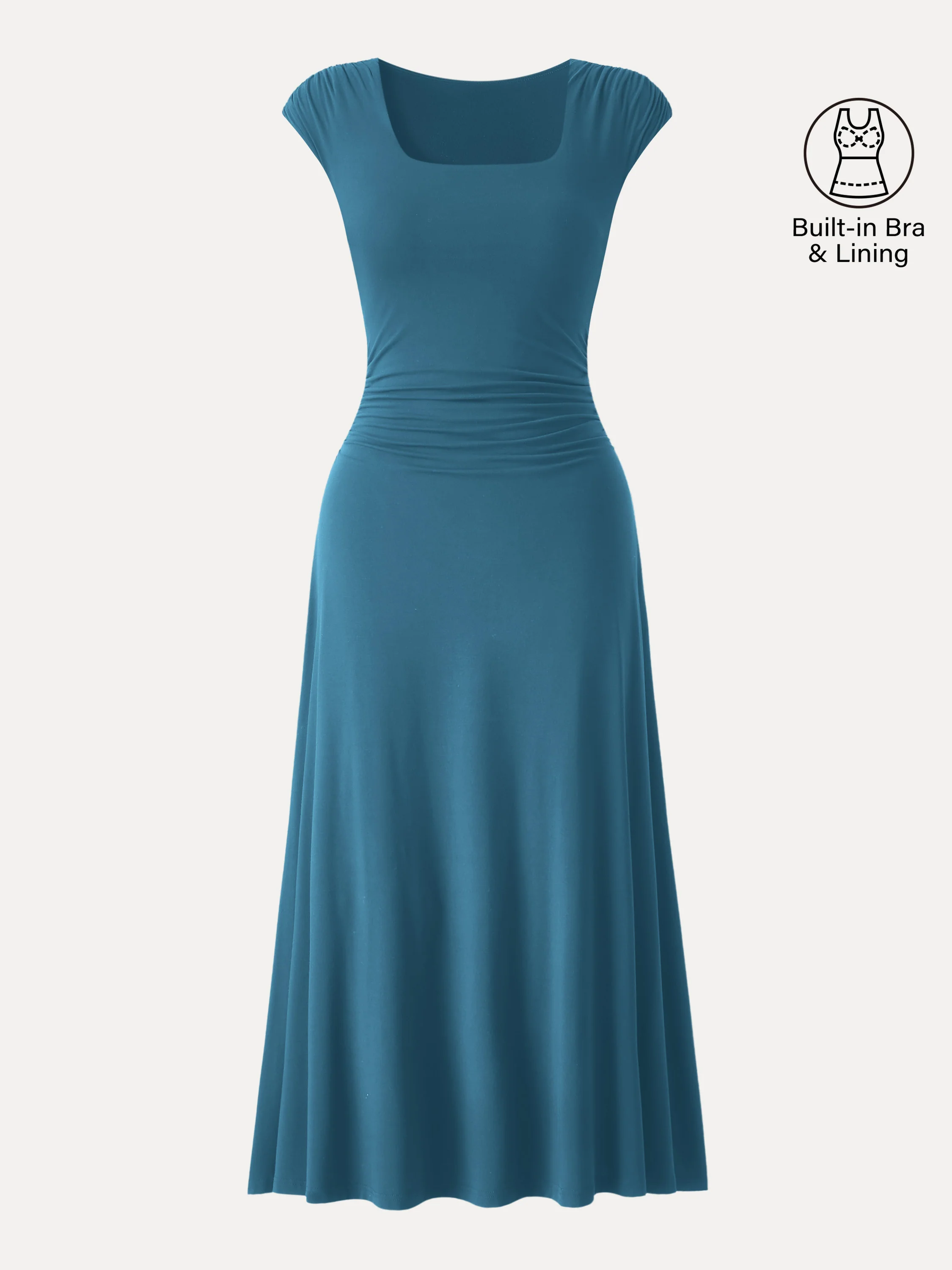 SkinKiss Cooling Square Neck Ruched Midi Bra Dress - Image 15