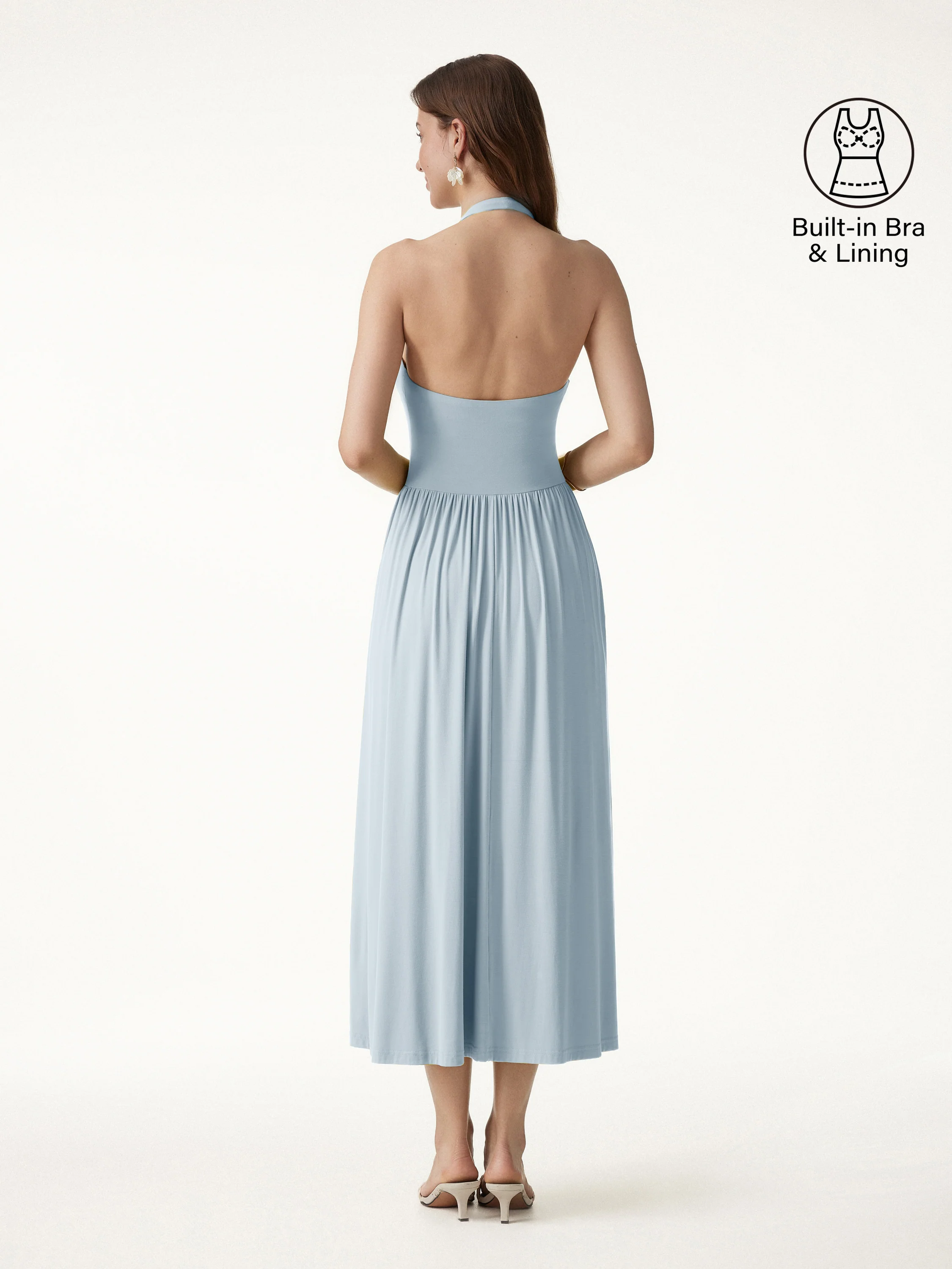 SkinKiss Halter Ruched Midi Bra Dress with Pockets - Image 13