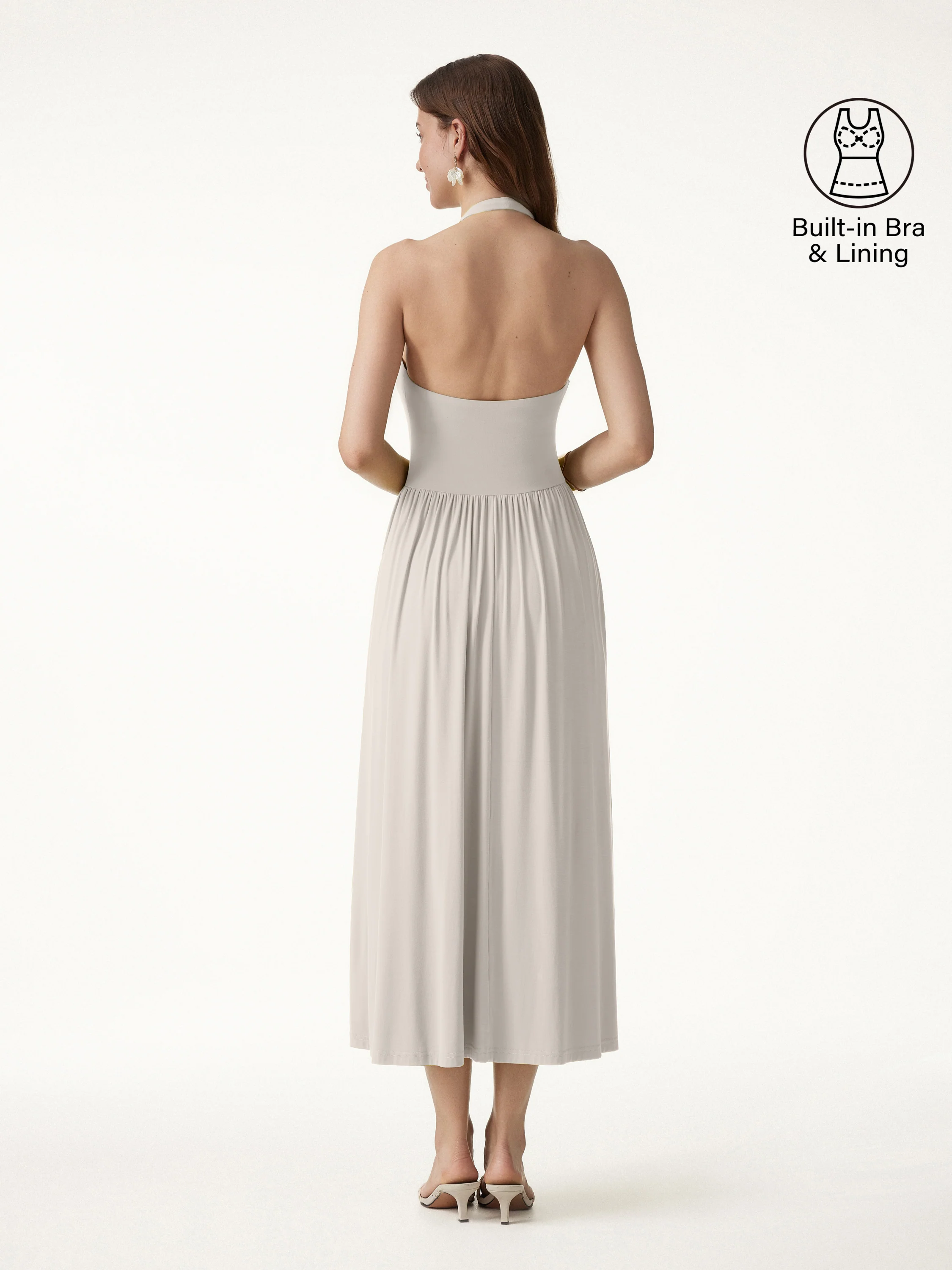 SkinKiss Halter Ruched Midi Bra Dress with Pockets - Image 15