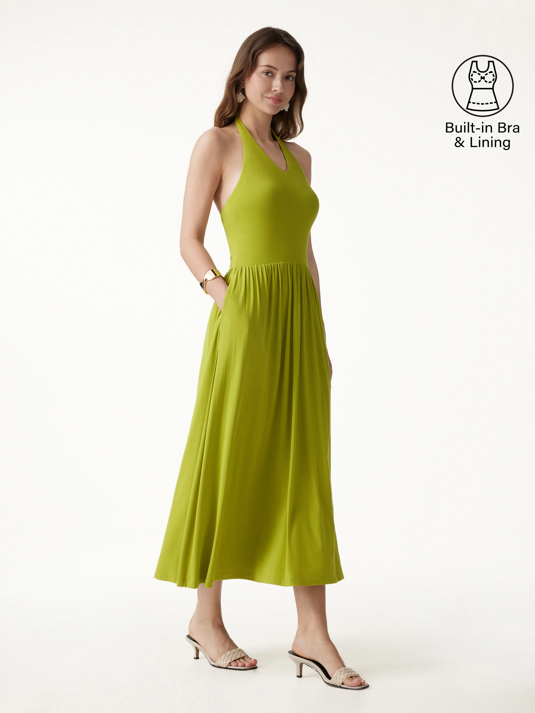 SkinKiss Halter Ruched Midi Bra Dress with Pockets - Image 7