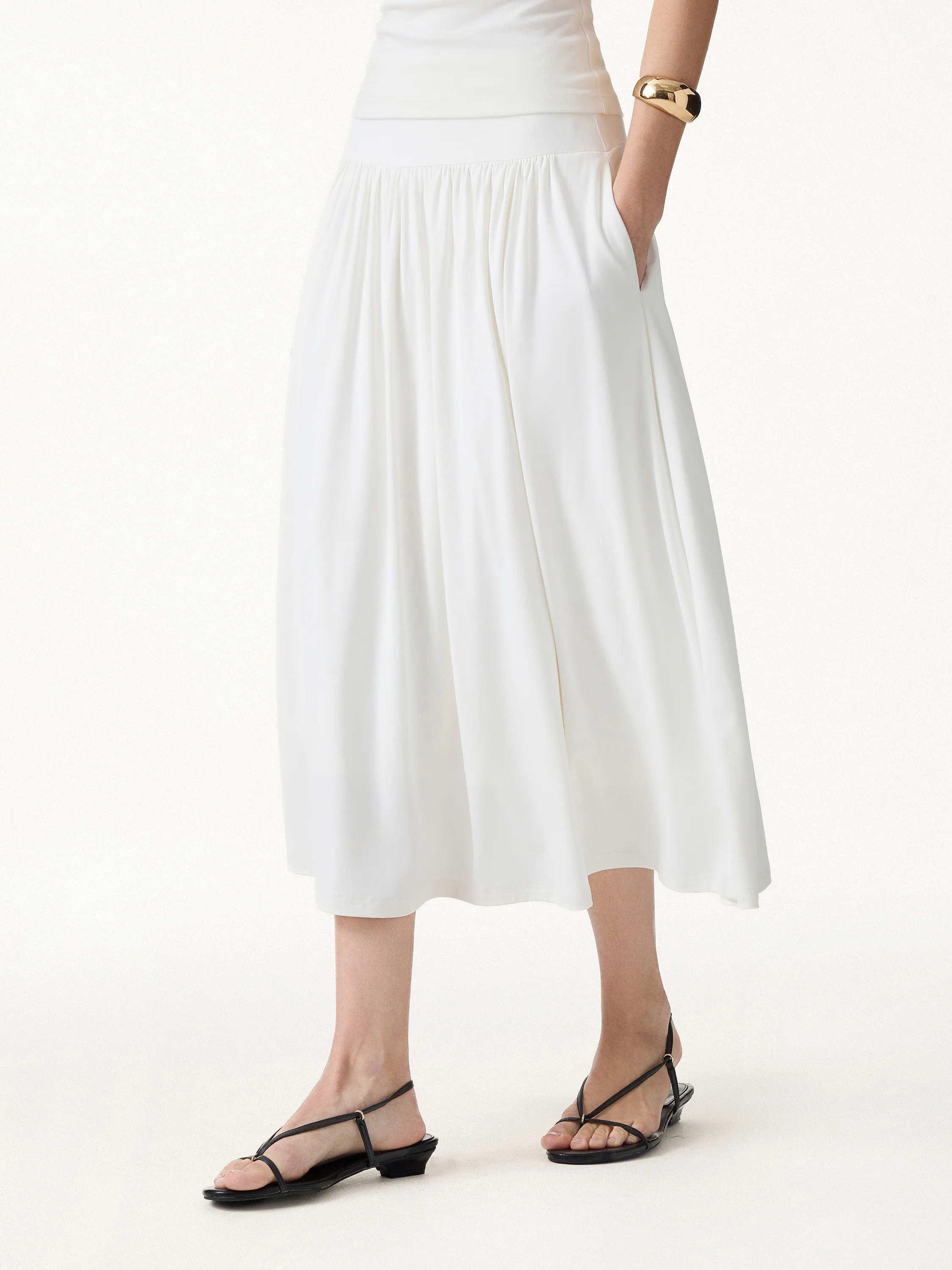SkinKiss Mid Rise Gathered Midi Skirt with Pockets - Image 3