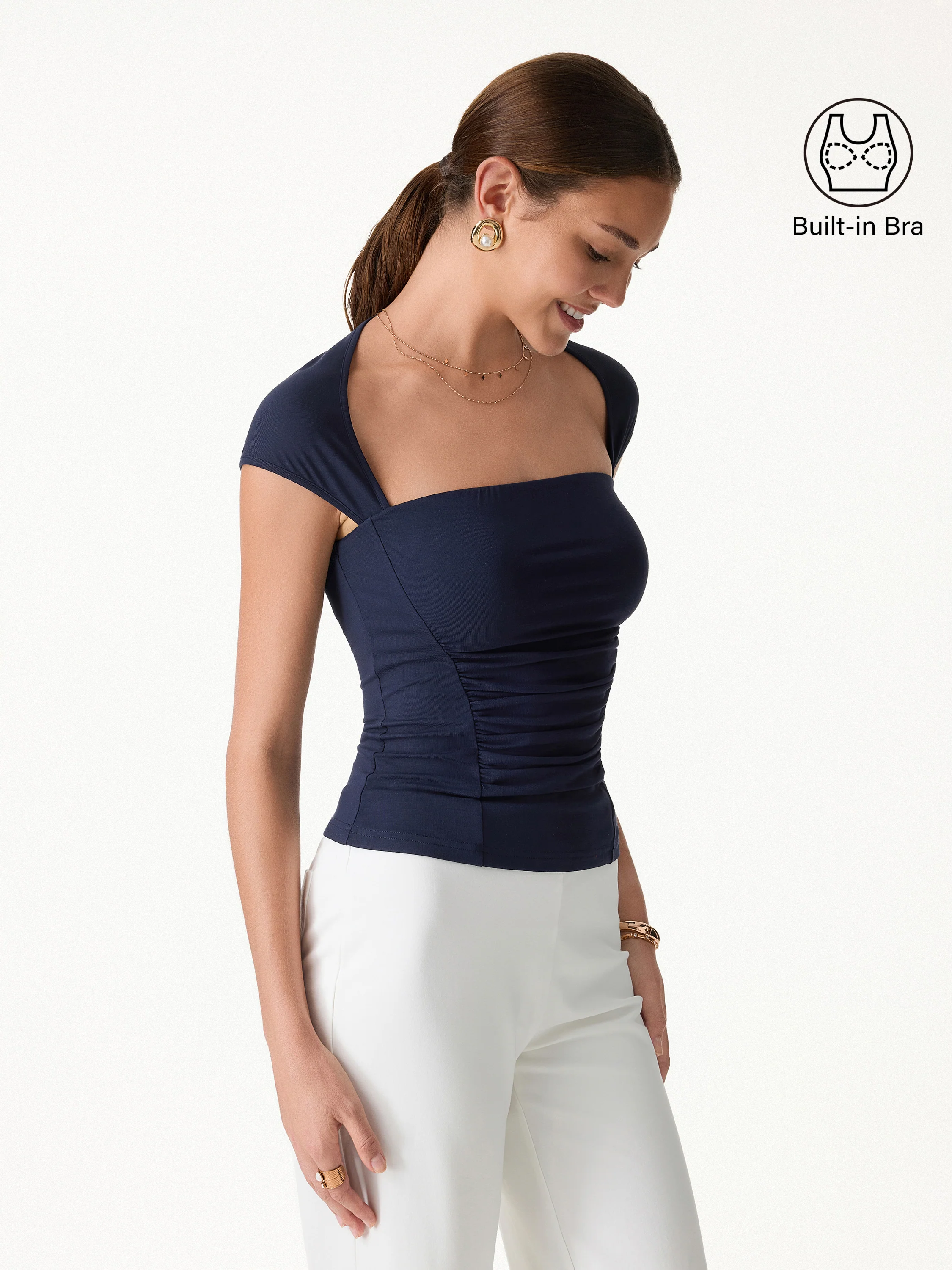 SkinKiss Square Neck Cutout Back Ruched Bra Top