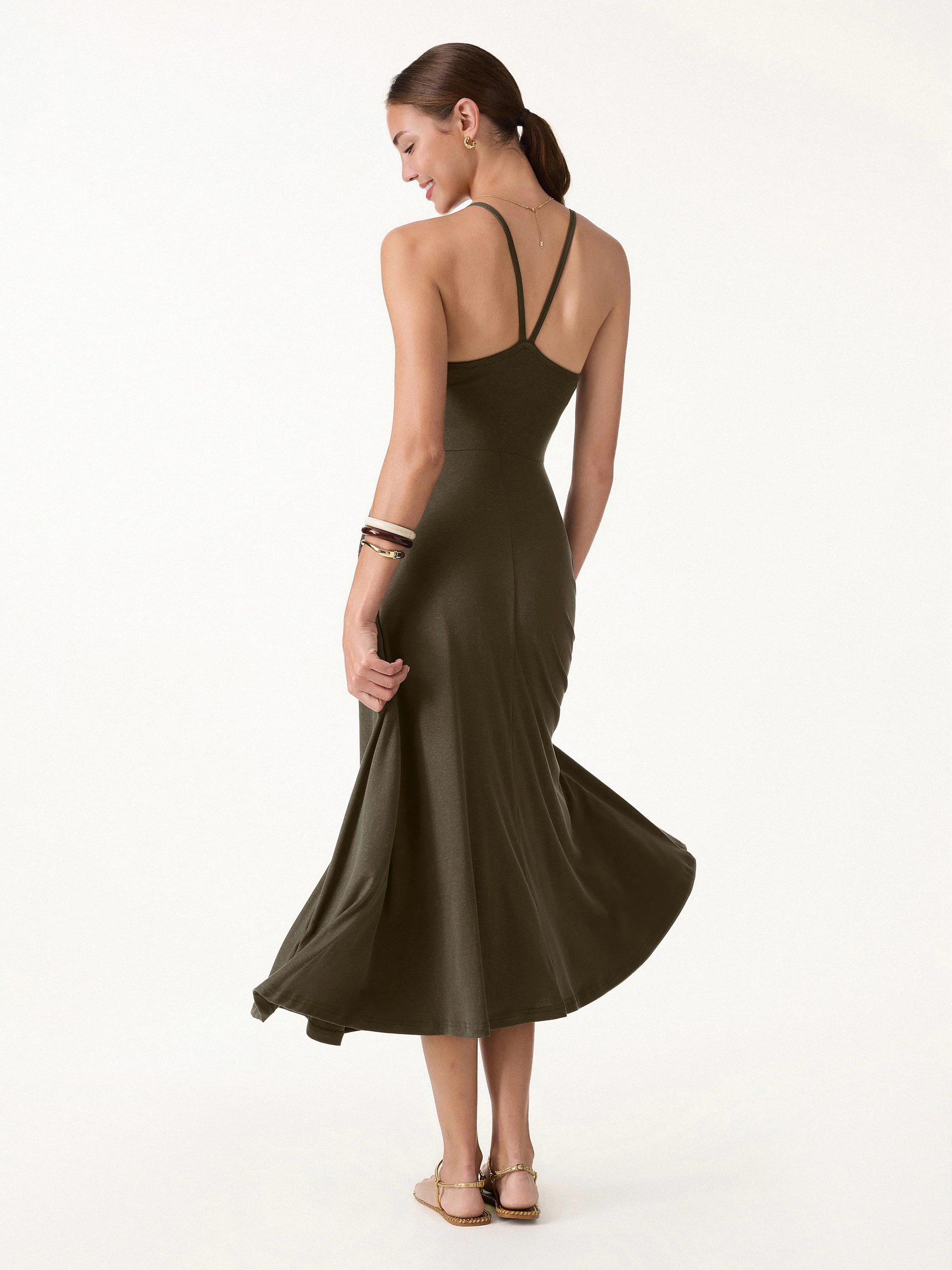 Soft Linen Knit Spaghetti Midi Bra Dress - Image 2