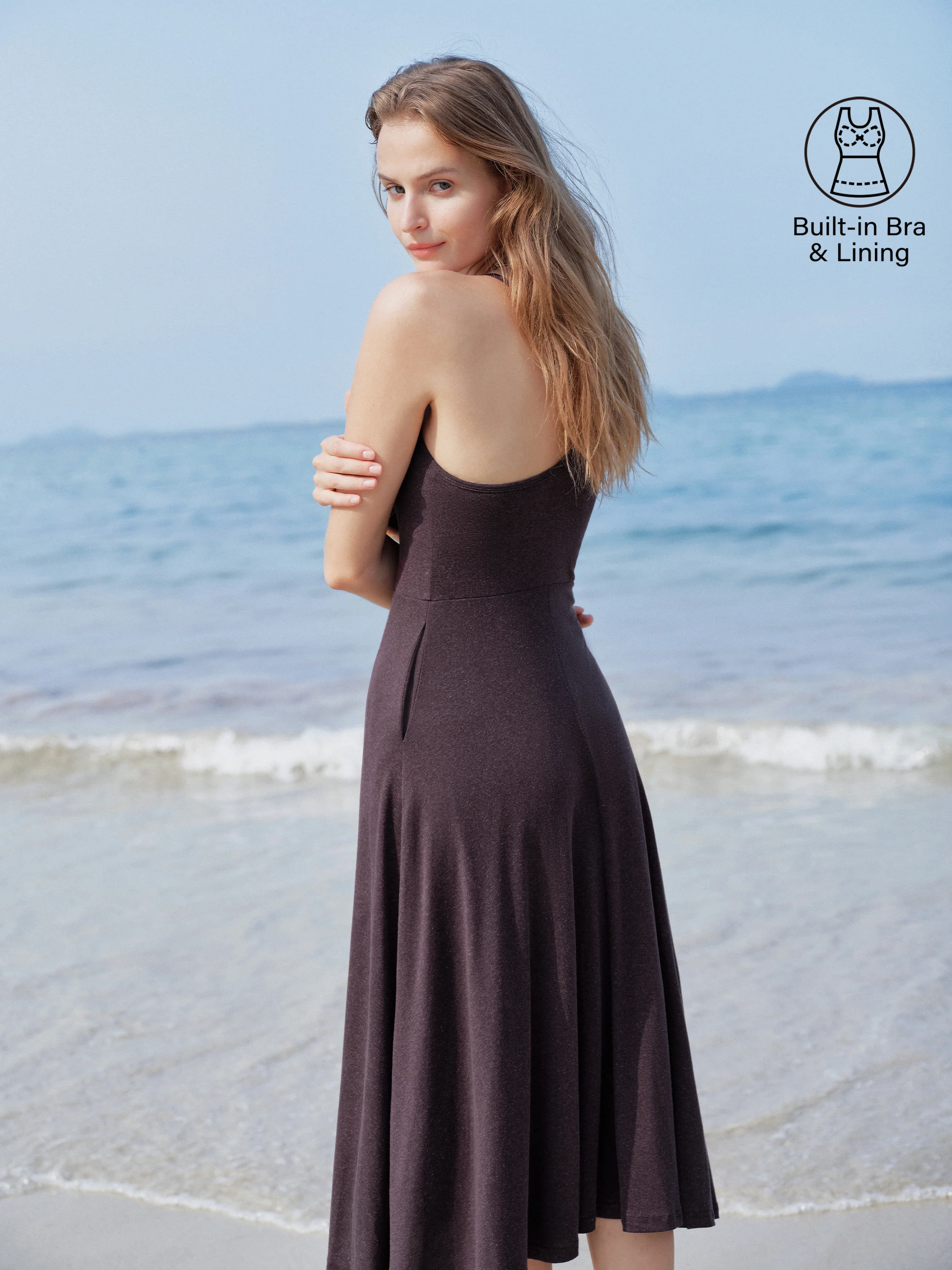 Soft Linen Knit Spaghetti Midi Bra Dress - Image 7