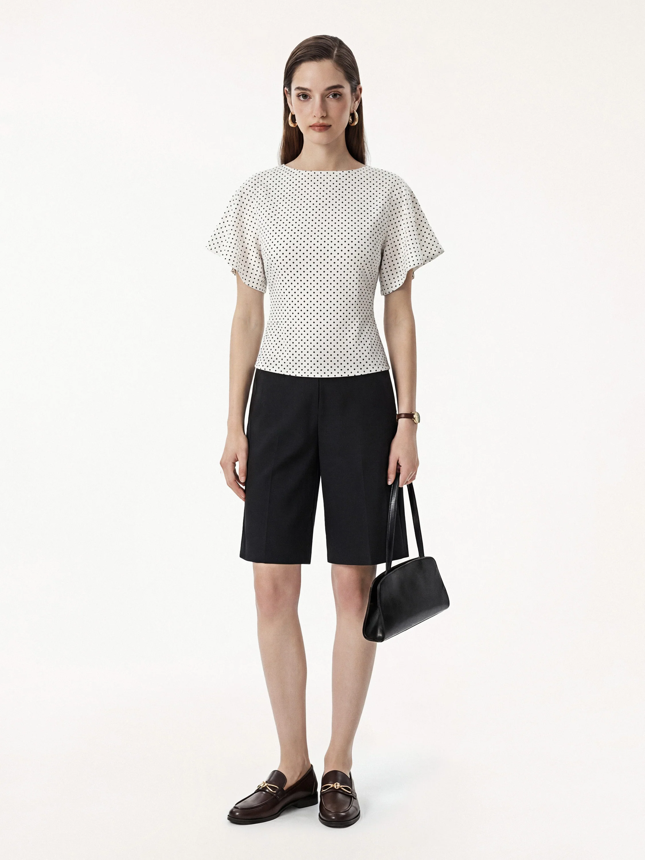 Soft Stretch Cotton Boatneck Flutter Sleeves Polka Dot Top Limited Edition - Image 10