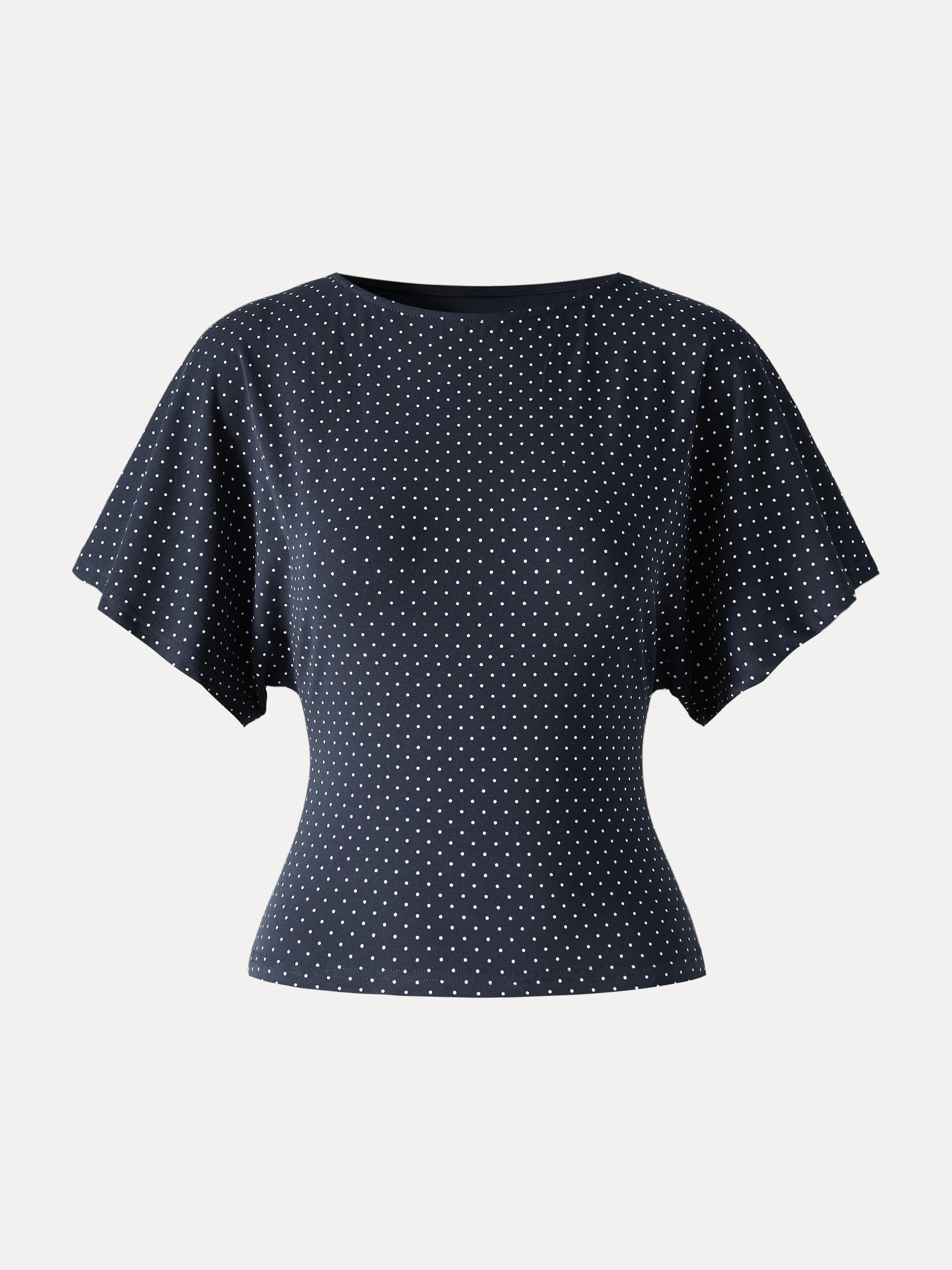 Soft Stretch Cotton Boatneck Flutter Sleeves Polka Dot Top Limited Edition - Image 6