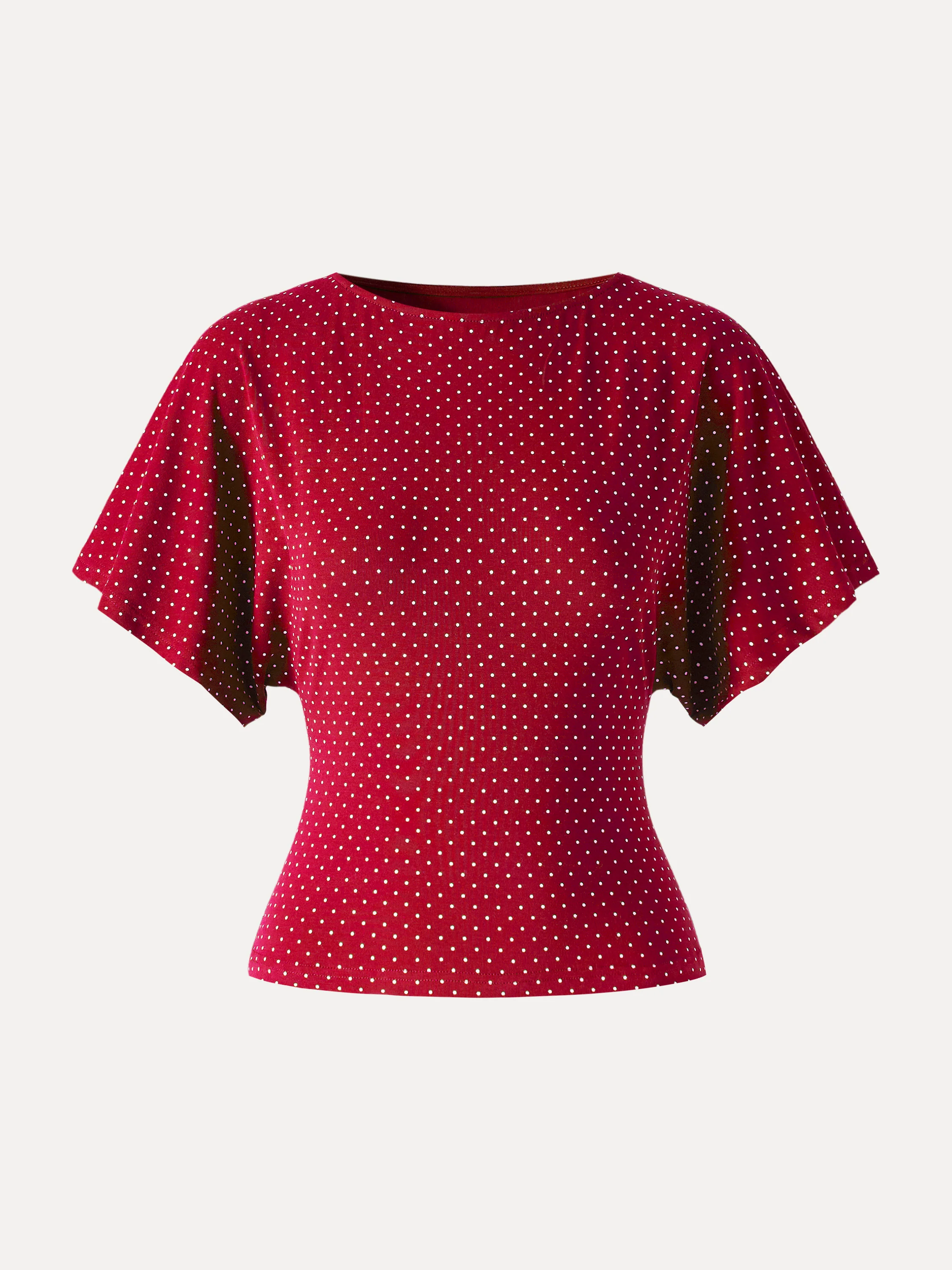 Soft Stretch Cotton Boatneck Flutter Sleeves Polka Dot Top Limited Edition - Image 7