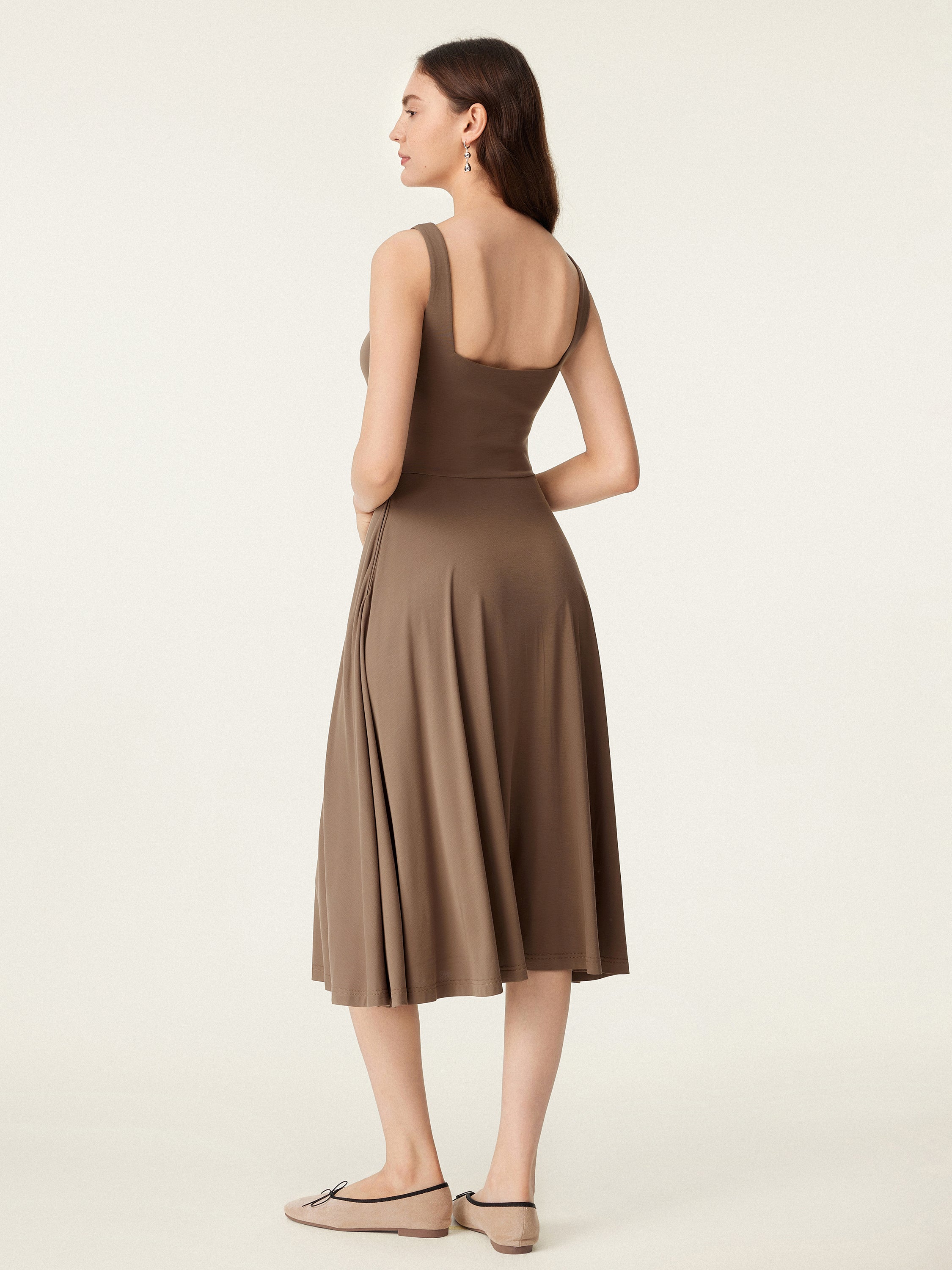 Square Neck Flowy New Airy Bra Midi Dress - Image 14