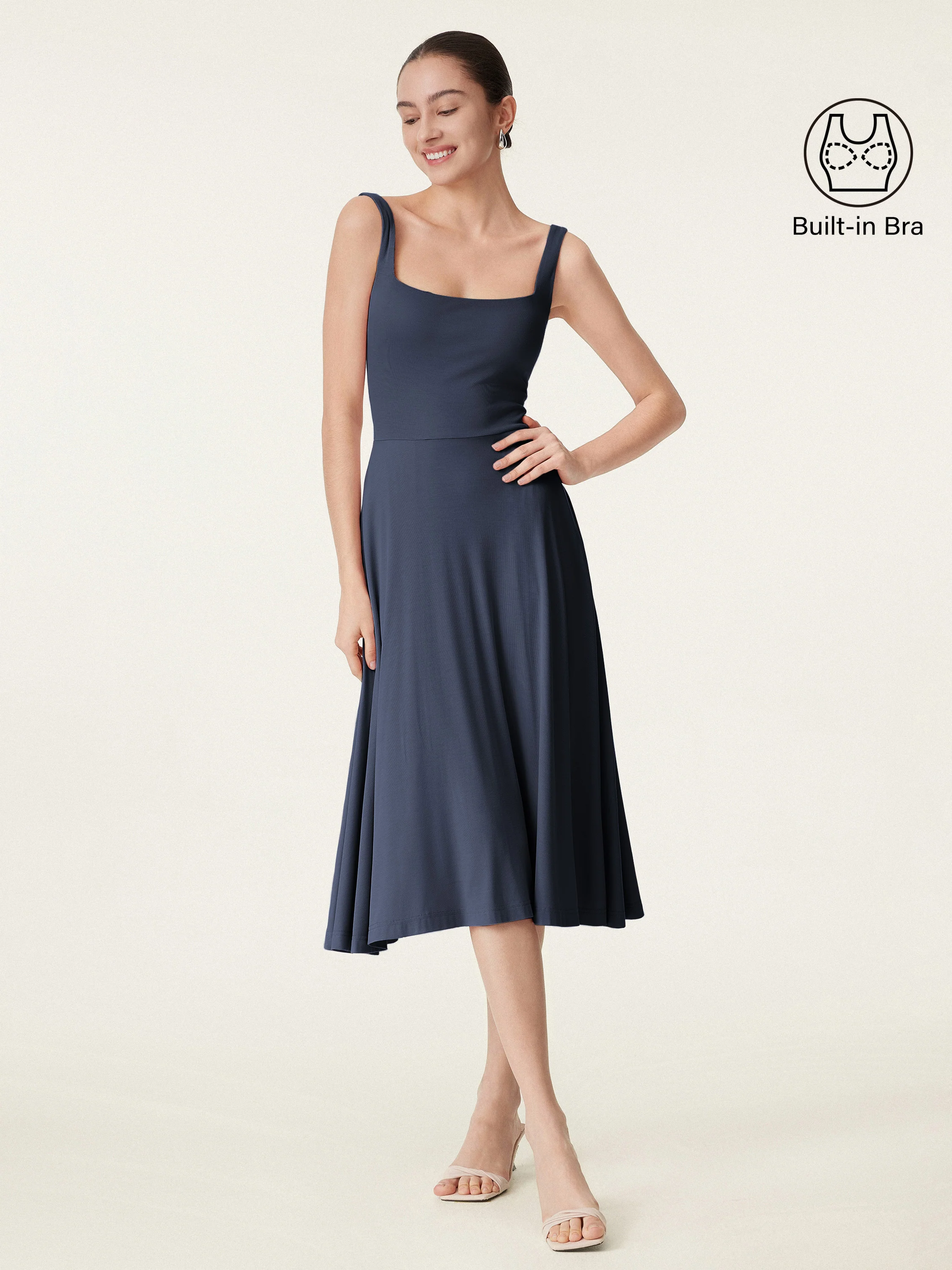 Square Neck Flowy New Airy Bra Midi Dress - Image 3